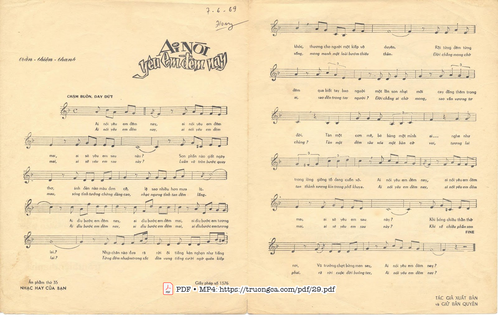 Page 2 of Sheet music PDF Ai nói yêu em đêm nay - Trần Thiện Thanh