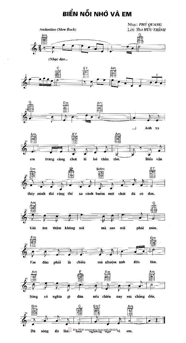 Sheet PDF of Biển, Nỗi Nhớ Và Em