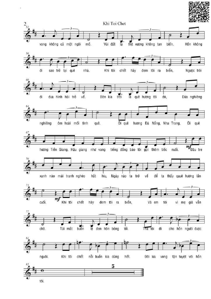 Page 2 of Sheet music PDF Khi tôi chết hãy đem tôi ra biển - Phạm Đình Chương