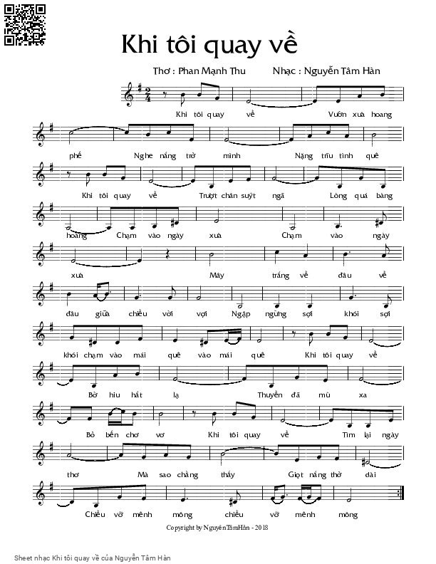 Sheet PDF of Khi tôi quay về