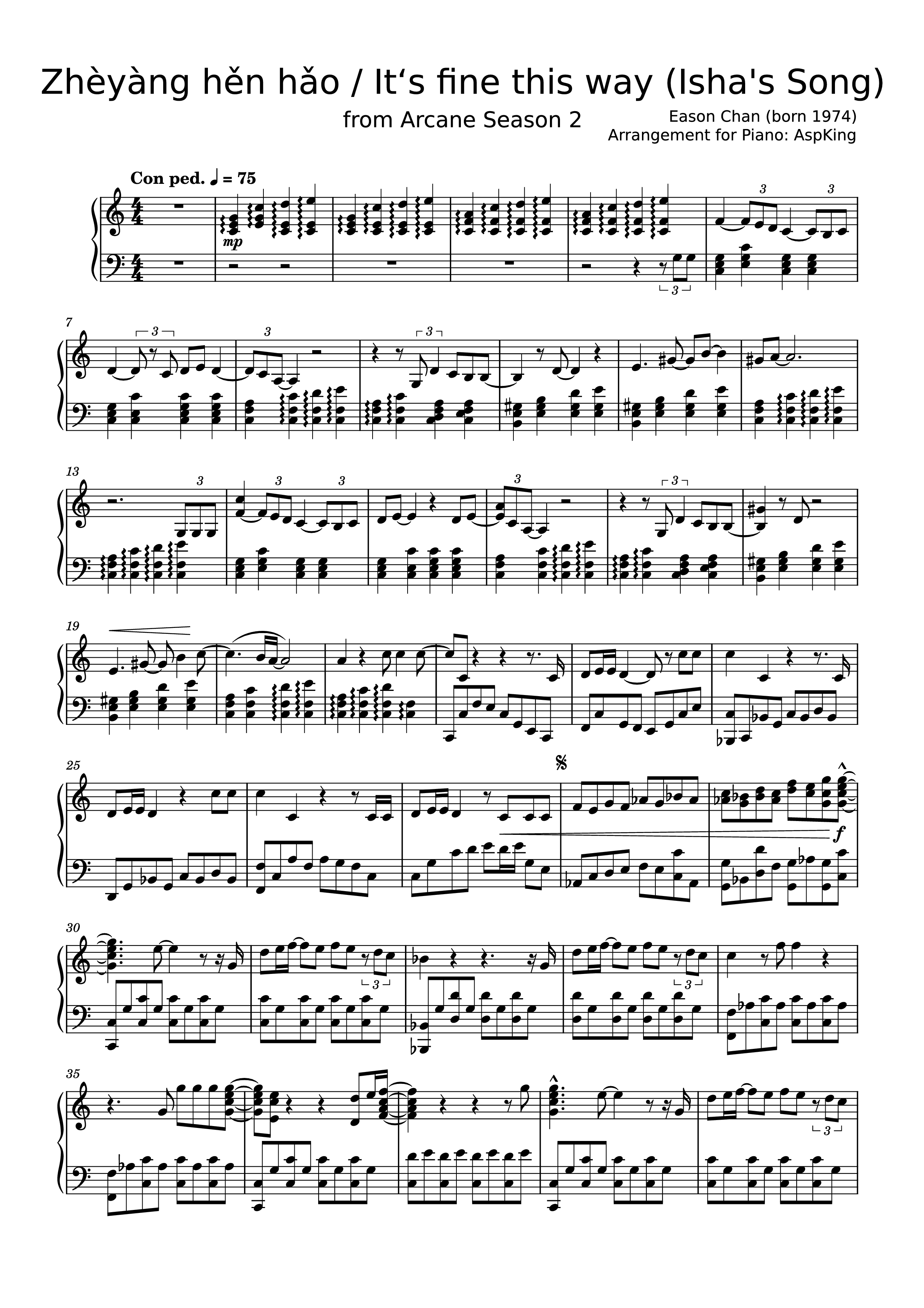 Sheet PDF of Zhèyàng hěn hǎo / It‘s fine this way (Isha's Song) Piano