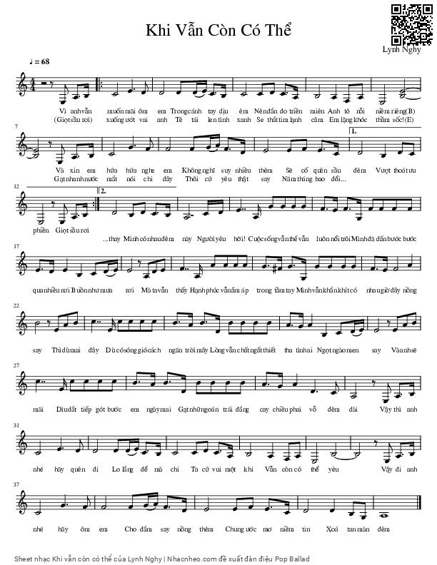 Page 1 of Sheet music PDF Khi vẫn còn có thể - Lynh Nghy