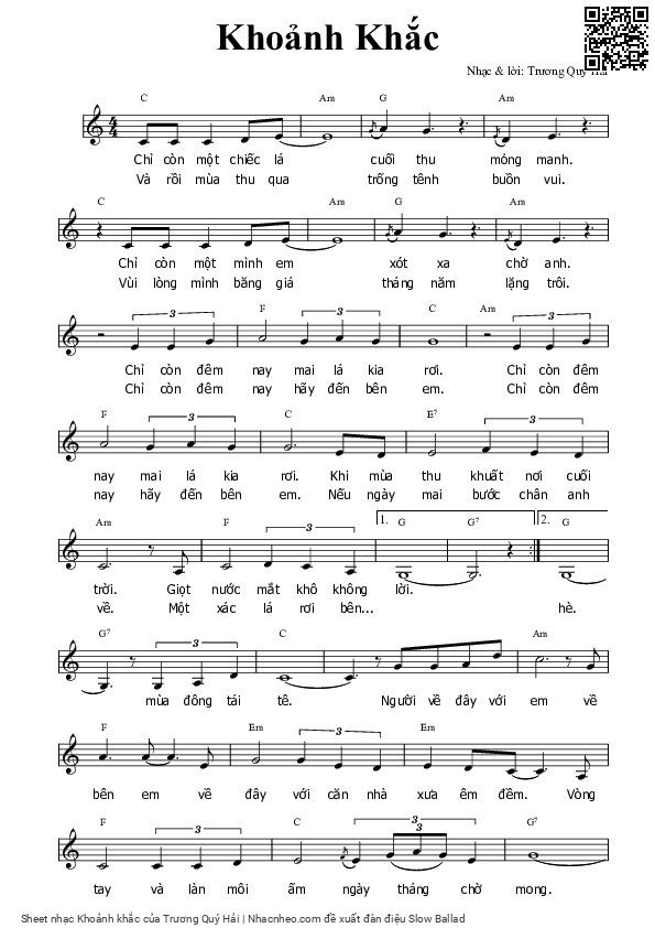 Page 1 of Sheet music PDF Khoảnh khắc - Trương Quý Hải