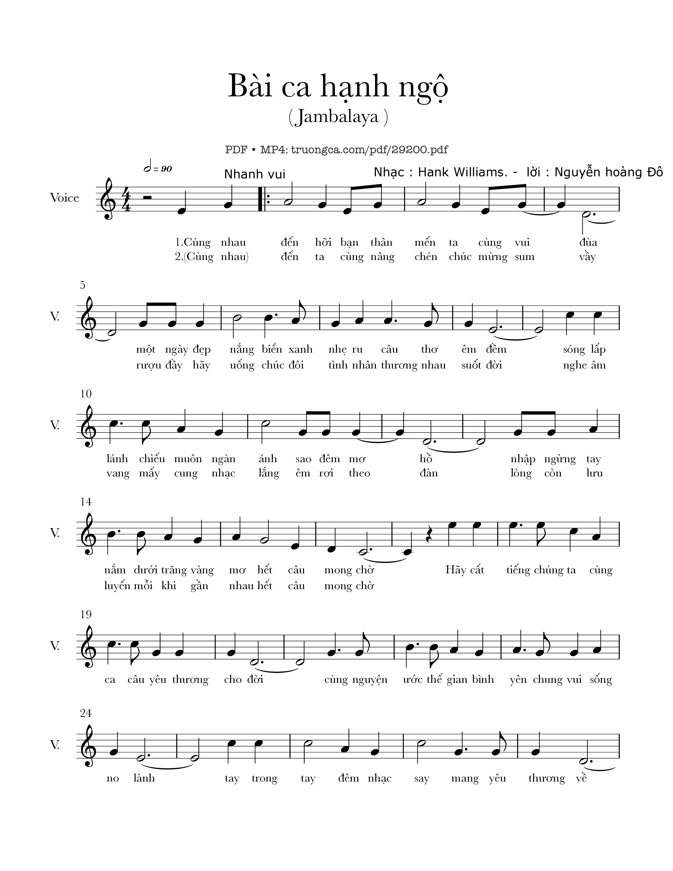 Sheet PDF of Bài ca hạnh ngộ (Jambalaya - On the bayou)