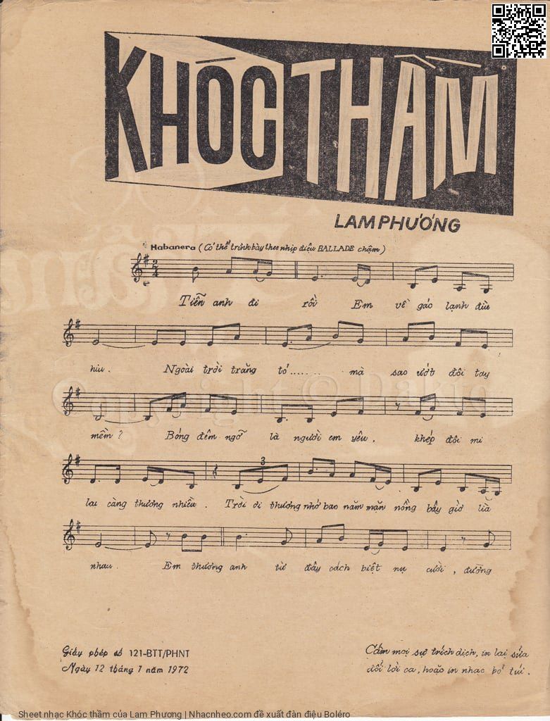 Page 2 of Sheet music PDF Khóc thầm - Lam Phương