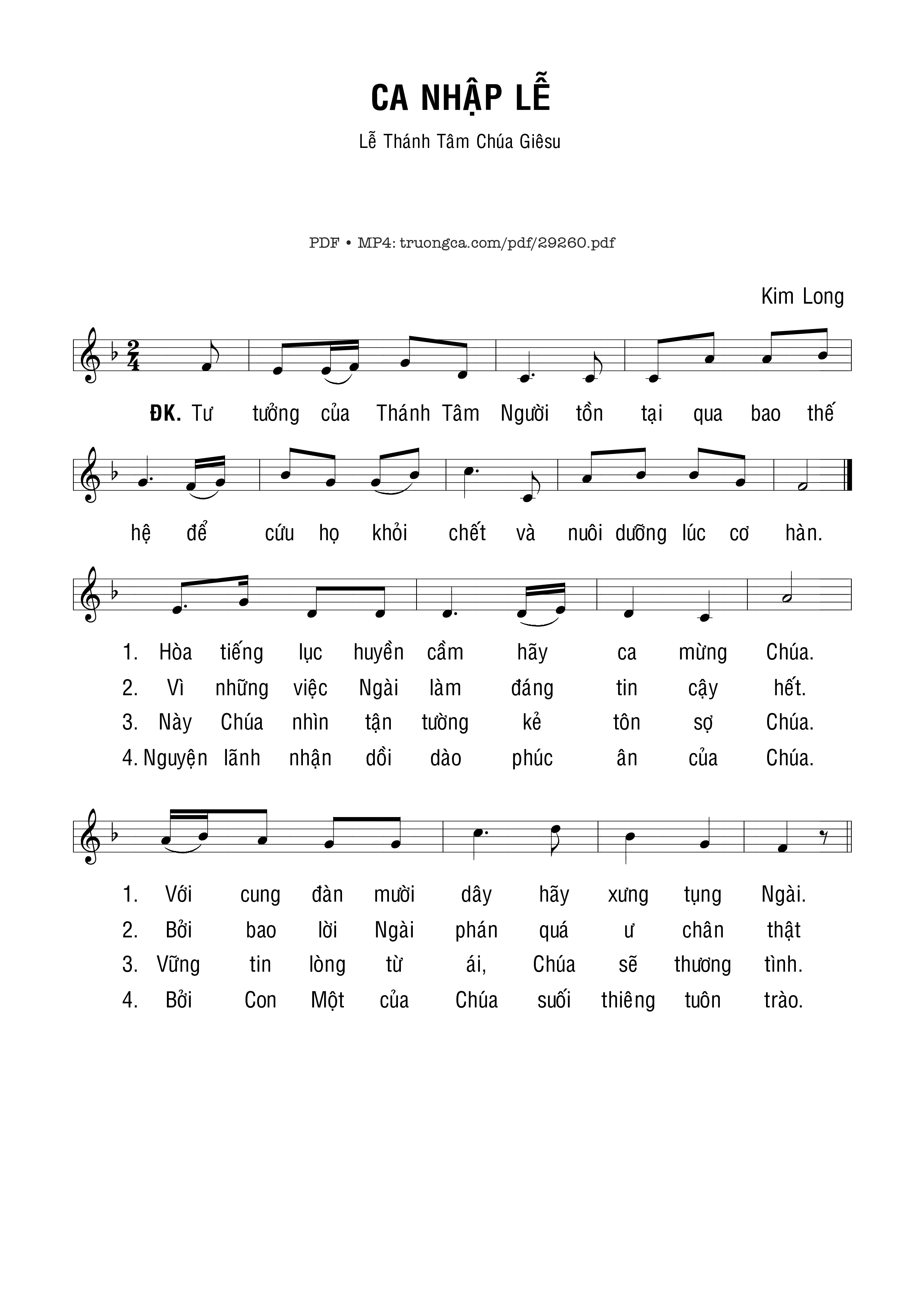 Page 1 of Sheet music PDF Ca Nhập Lễ (Lễ Thánh Tâm Chúa Giêsu) - Kim Long