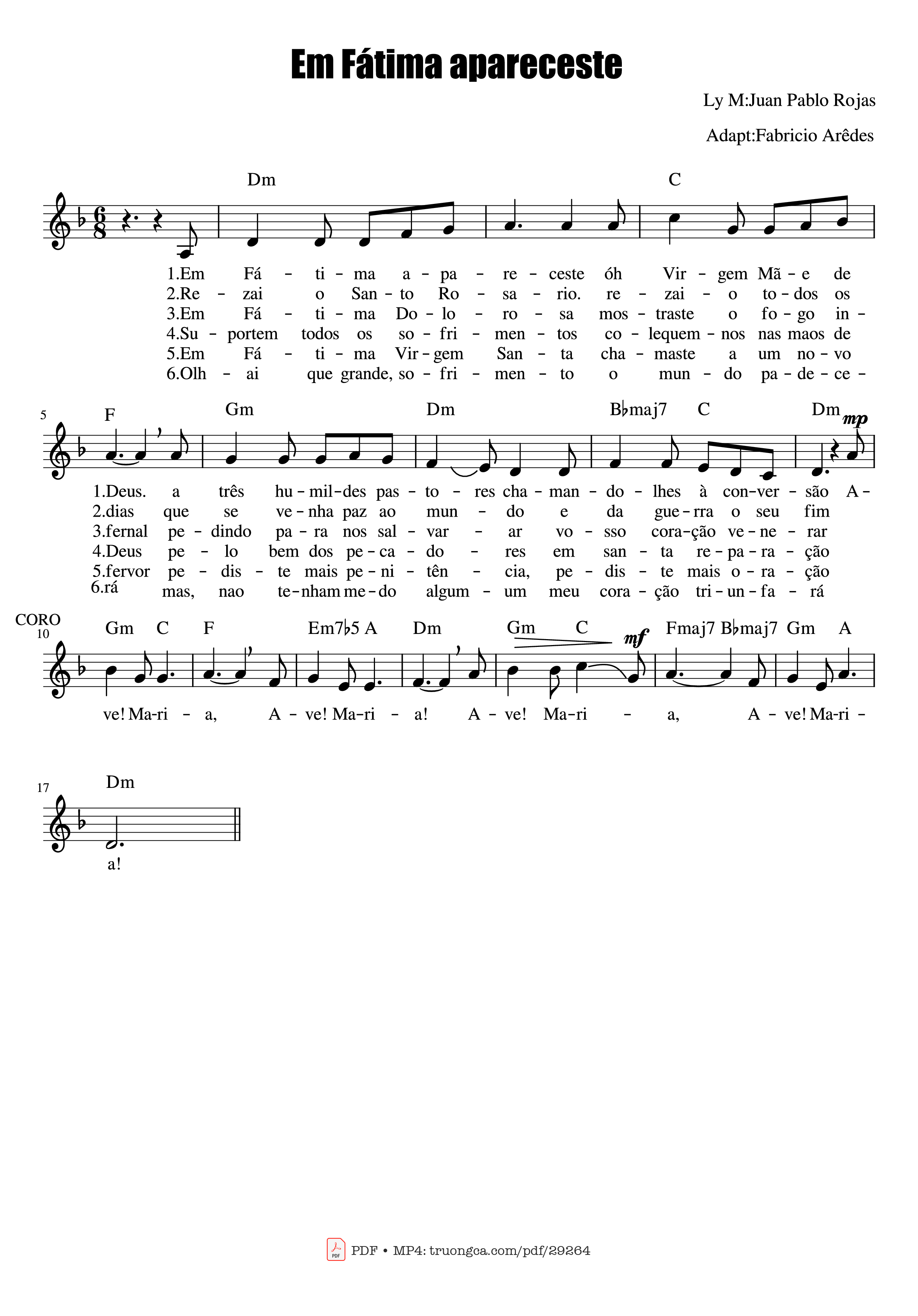 Sheet PDF of Em Fátima apareceste Piano