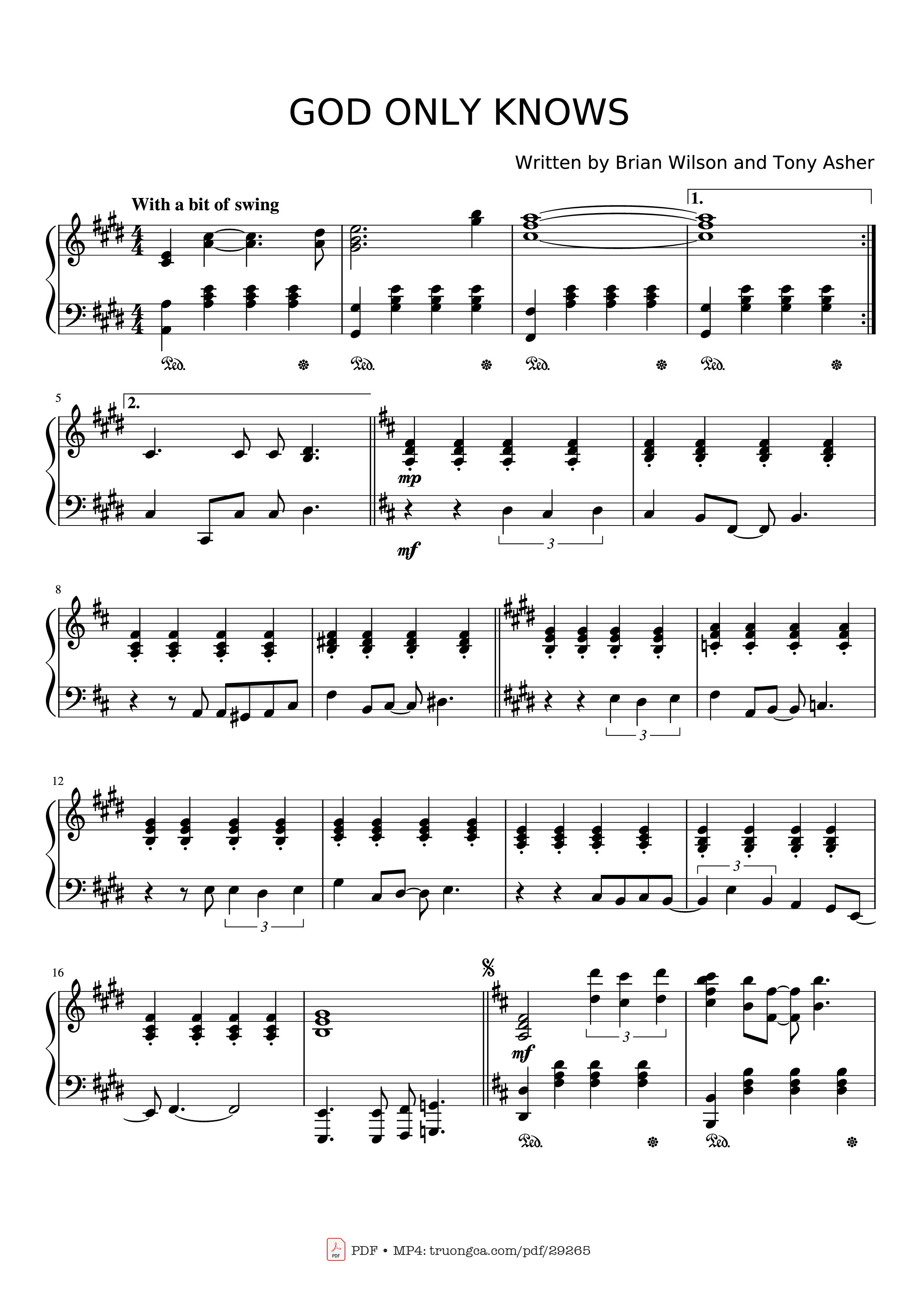 Page 1 of Sheet music PDF GOD ONLY KNOWS Piano - Written by Brian Wilson and Tony Asher