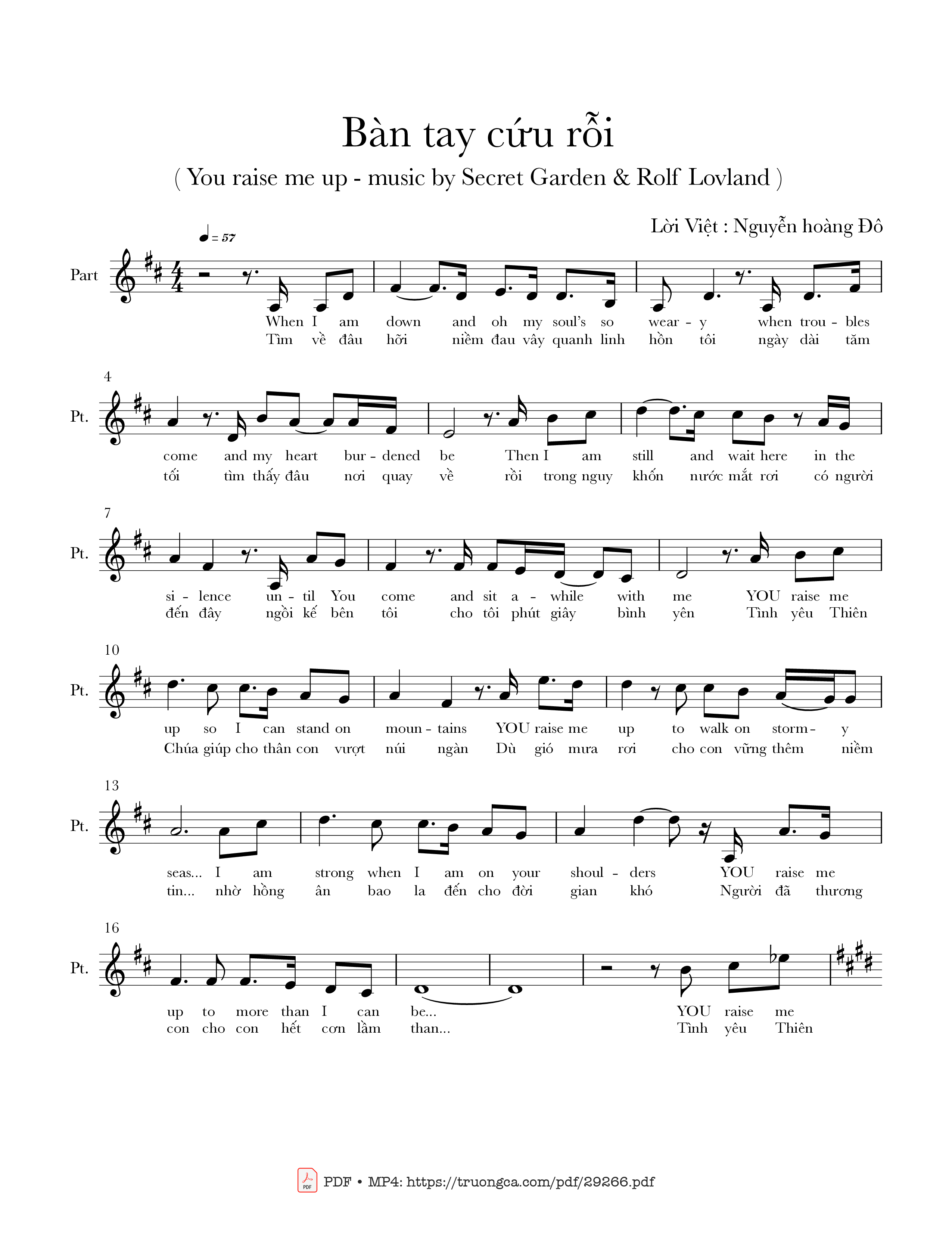 Sheet PDF of Bàn tay cứu rỗi (You raise me up)