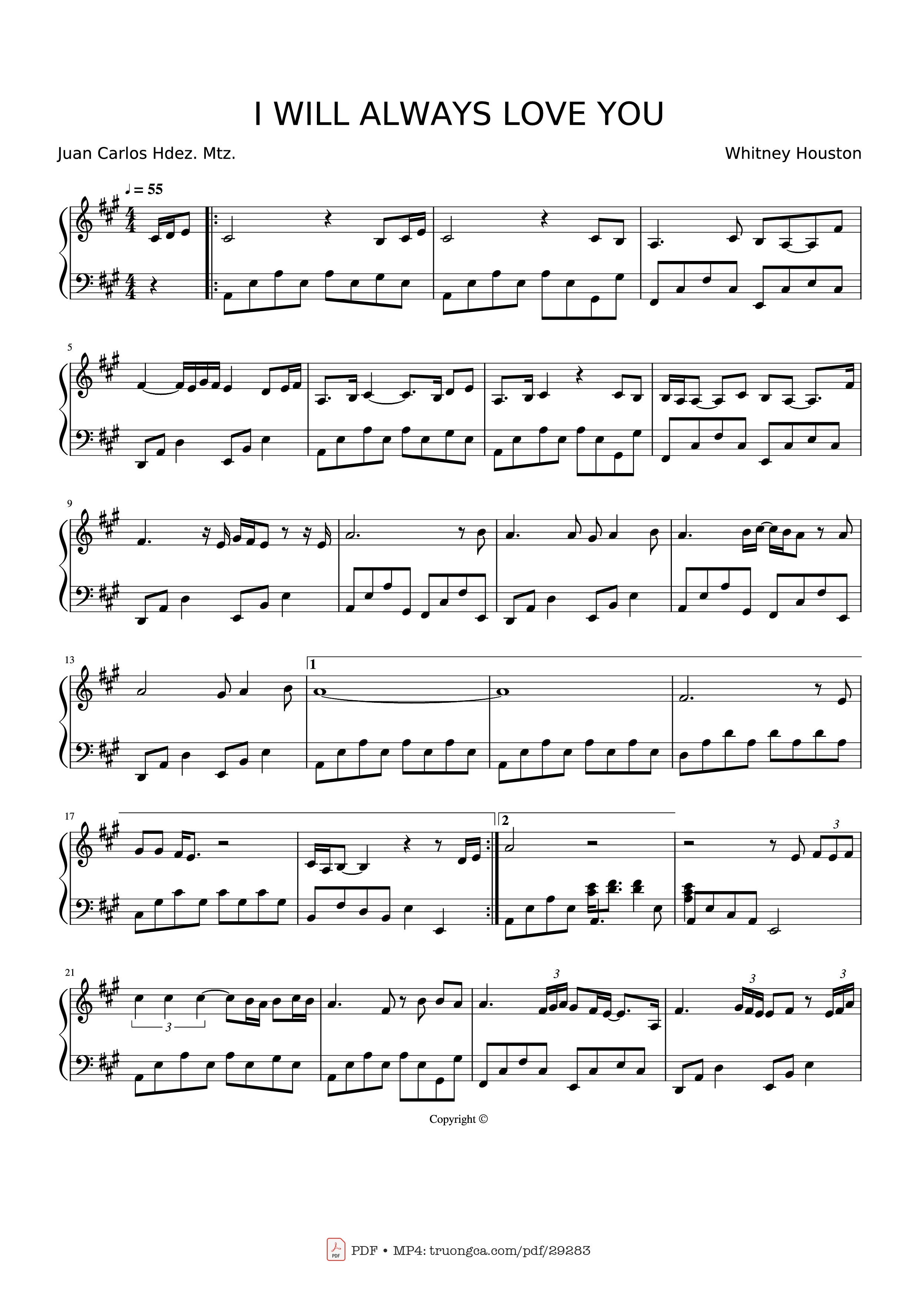Page 1 of Sheet music PDF Piano I will always love you Piano - Whitney Houston