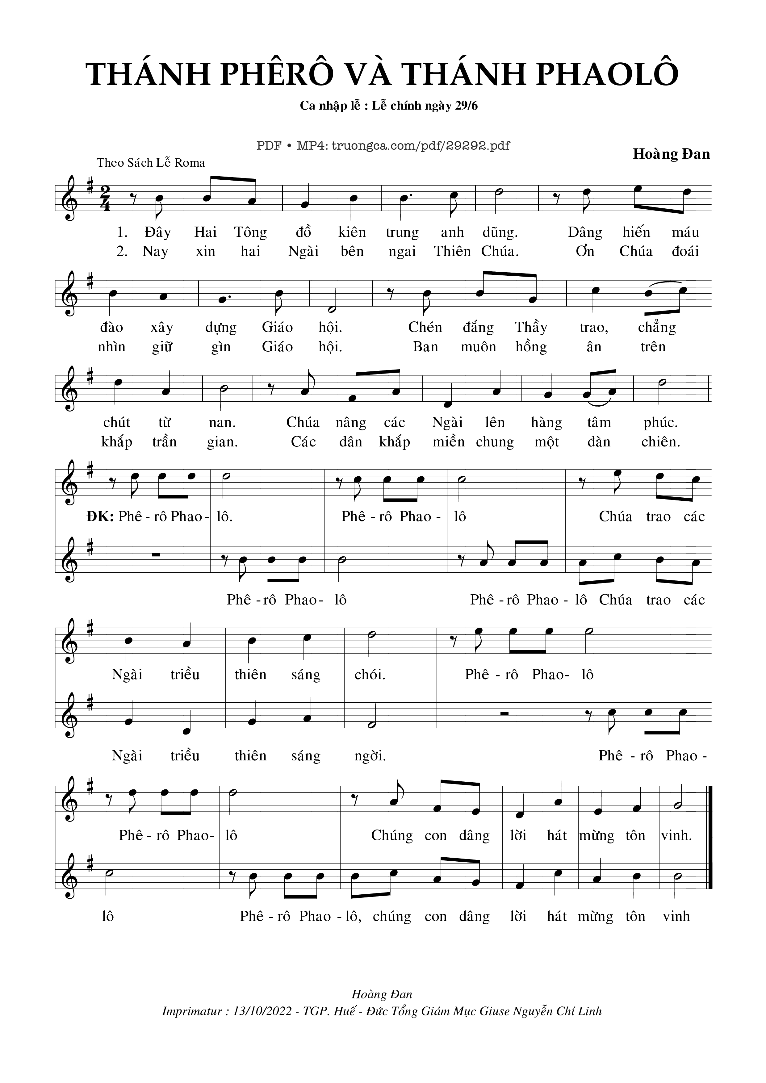 Sheet PDF of Thánh Phê-Rô Và Thánh Phao-Lô