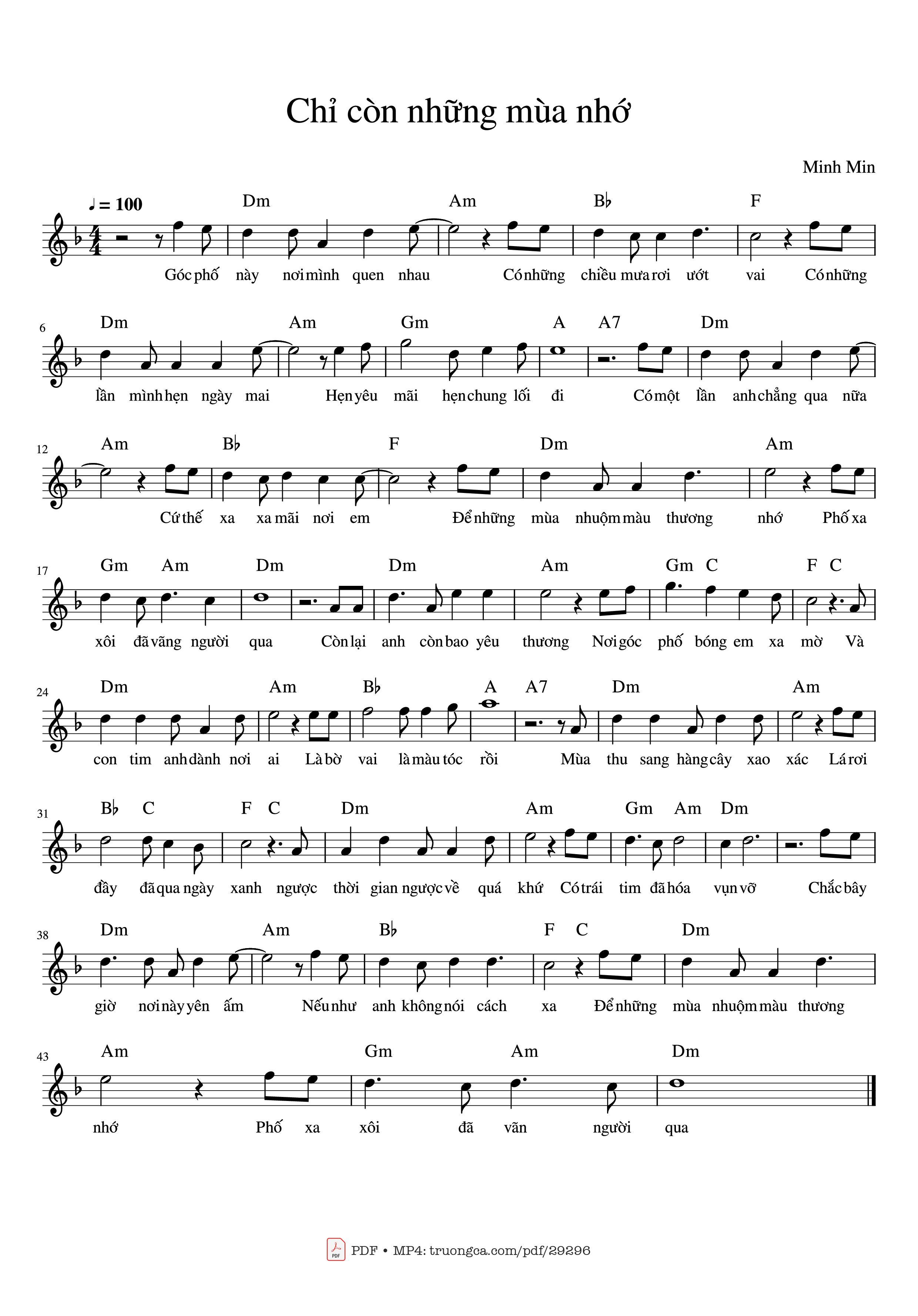 Sheet PDF of Chỉ còn những mùa nhớ Piano