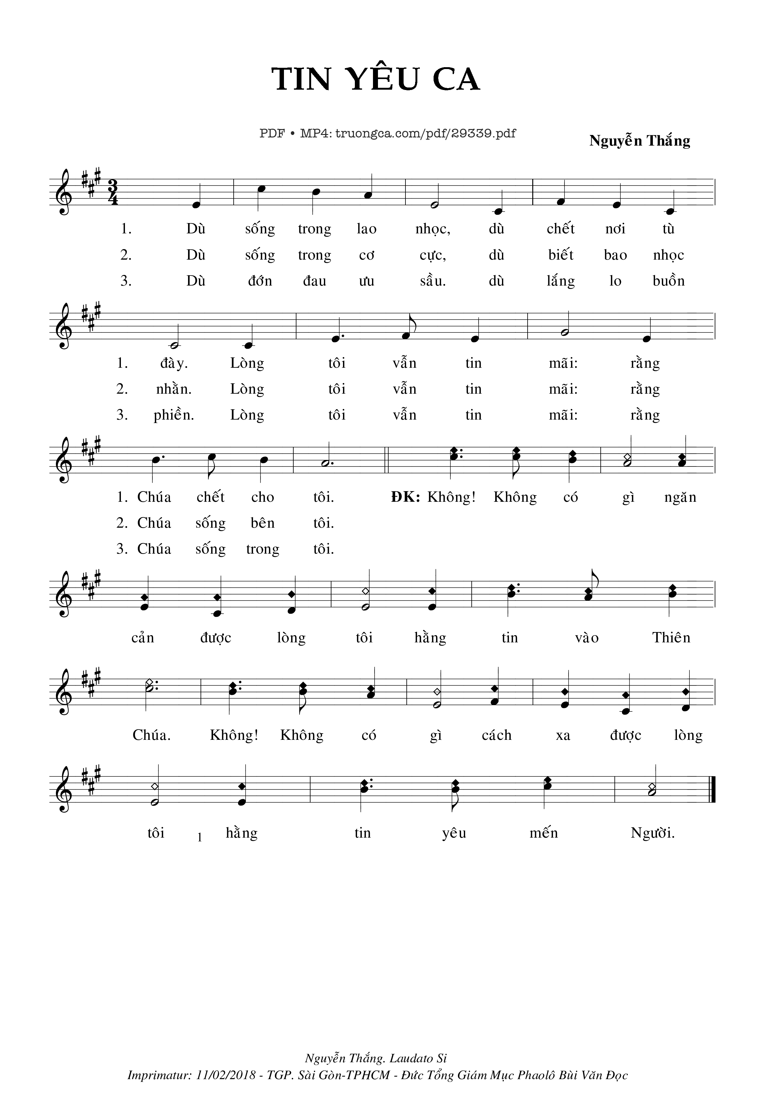 Page 1 of Sheet music PDF Tin Yêu Ca - Nguyễn Thắng