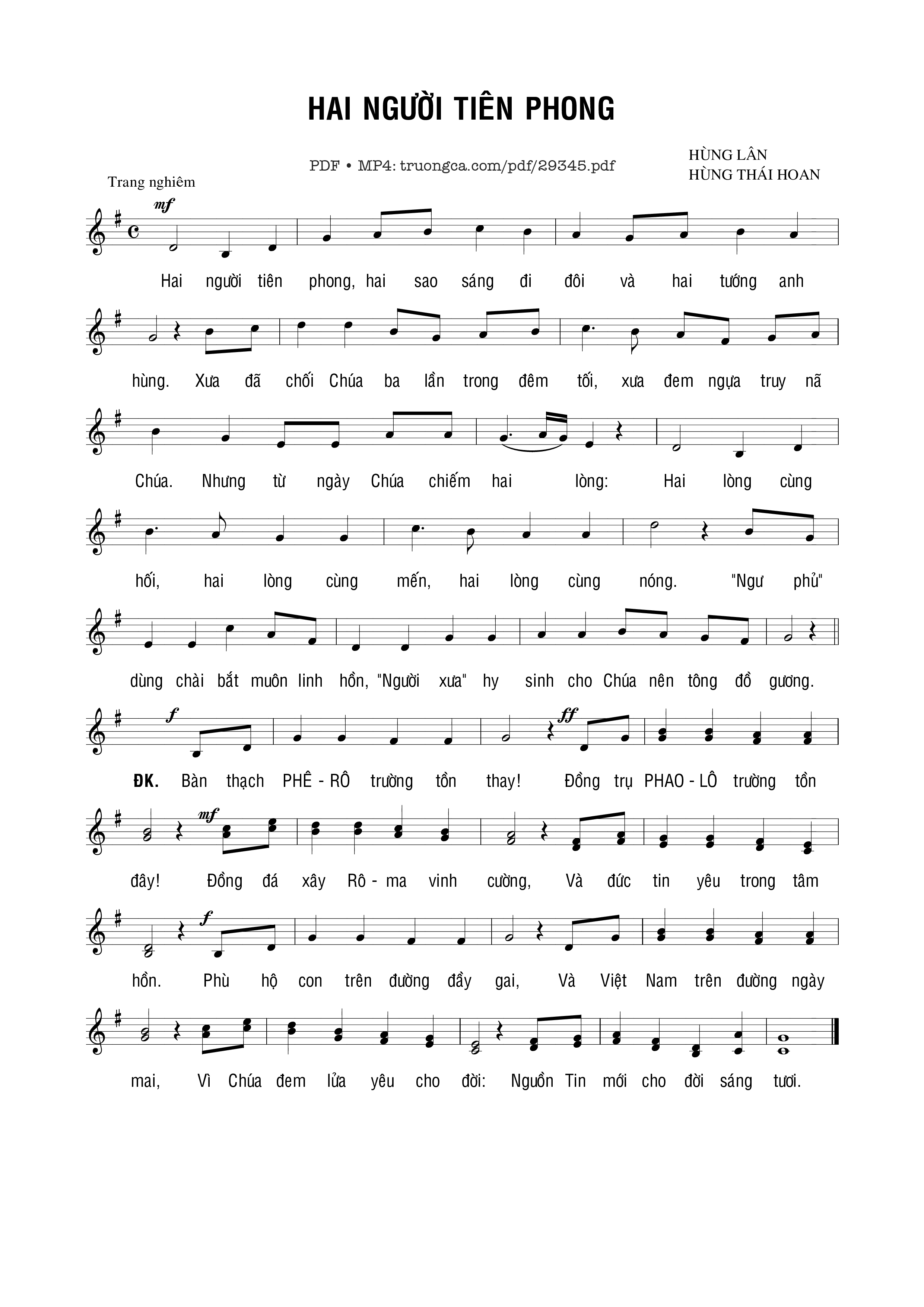 Sheet PDF of Hai Người Tiên Phong