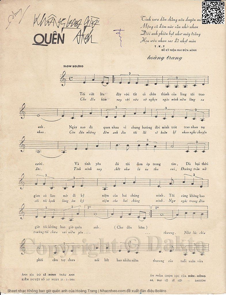 Page 2 of Sheet music PDF Không bao giờ quên anh - Hoàng Trang
