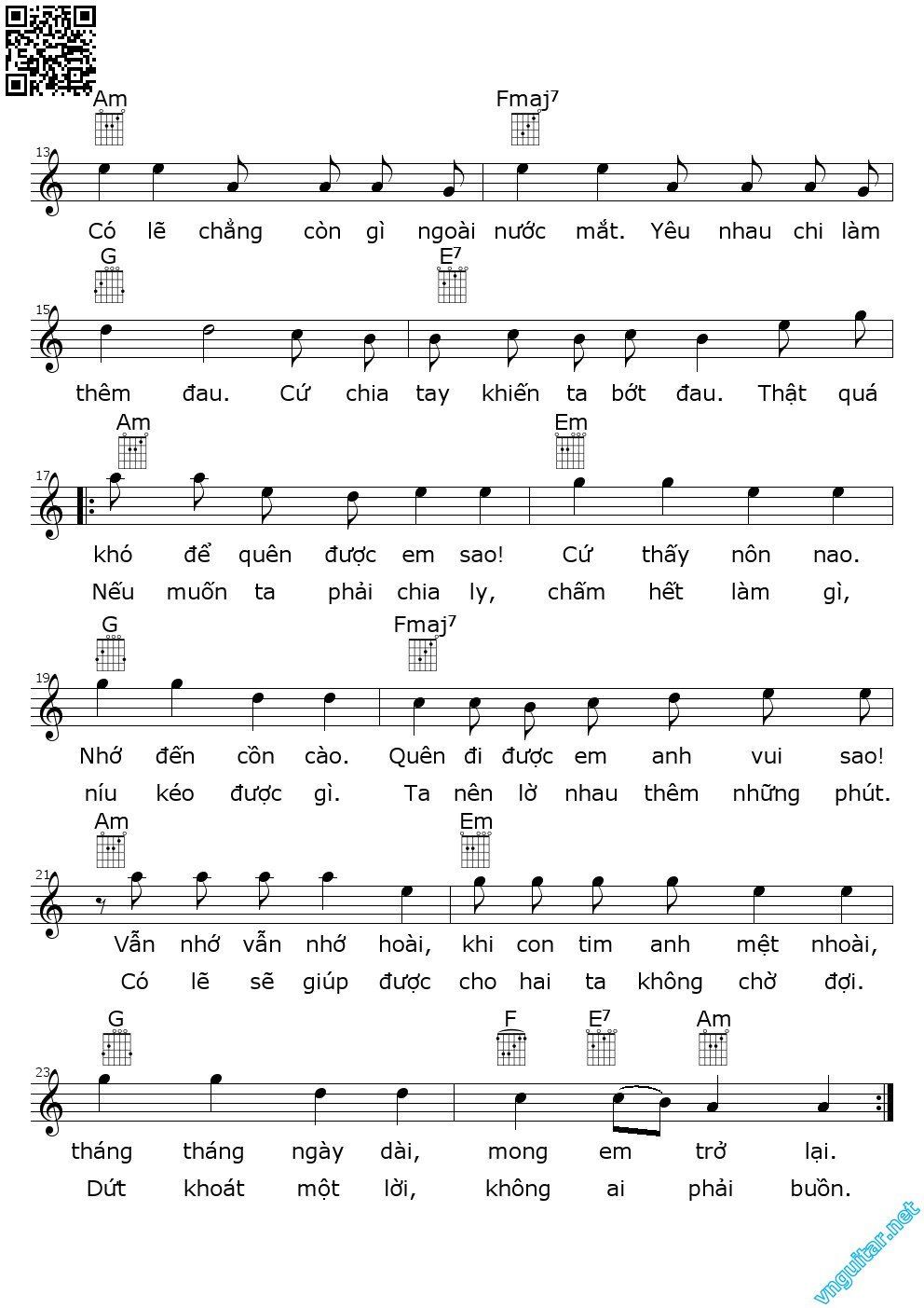 Page 2 of Sheet music PDF Không cảm xúc - Nguyễn Đình Vũ