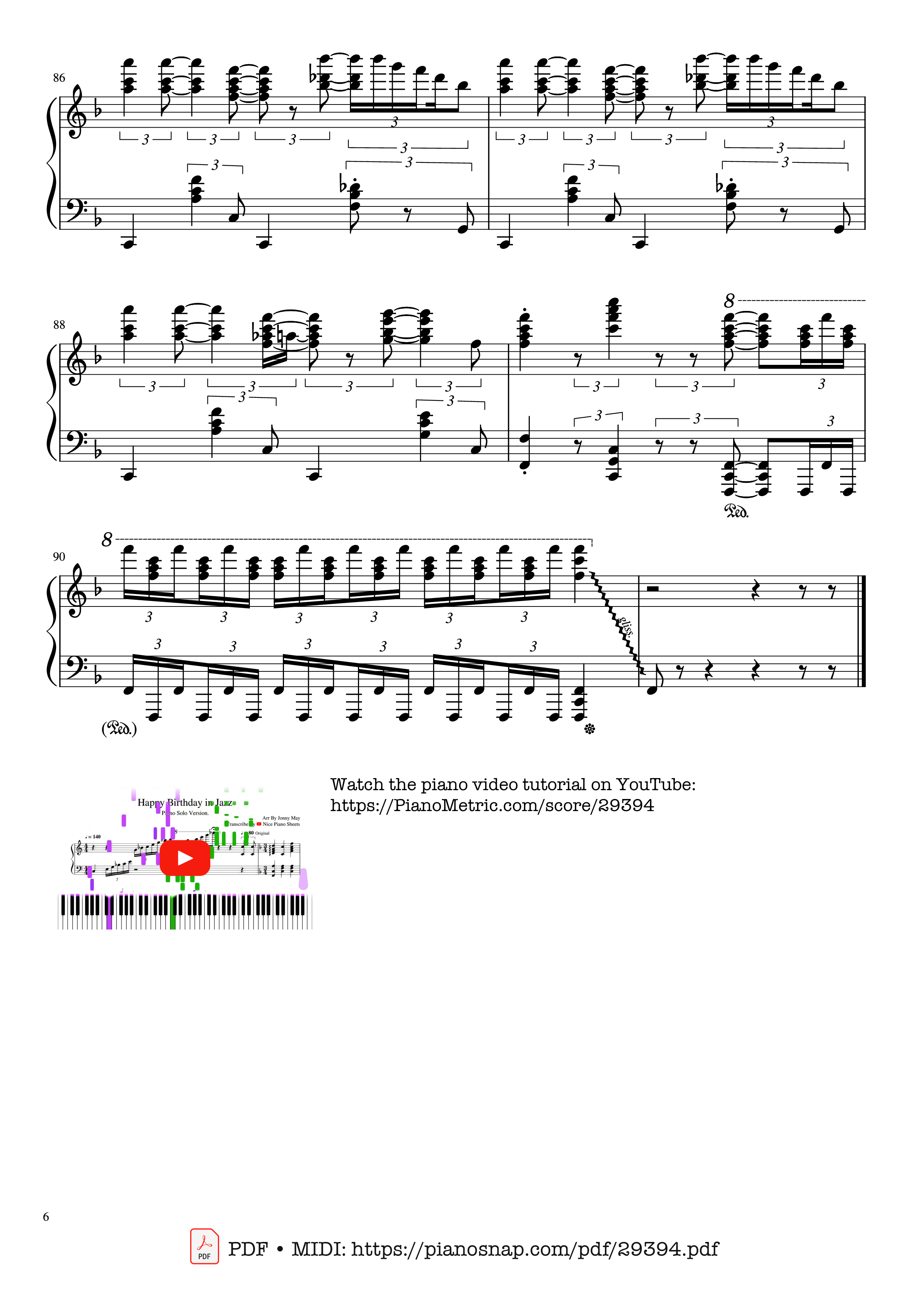 Page 6 of Sheet music PDF Piano Happy Birthday in Jazz Piano - Arr By Jonny May