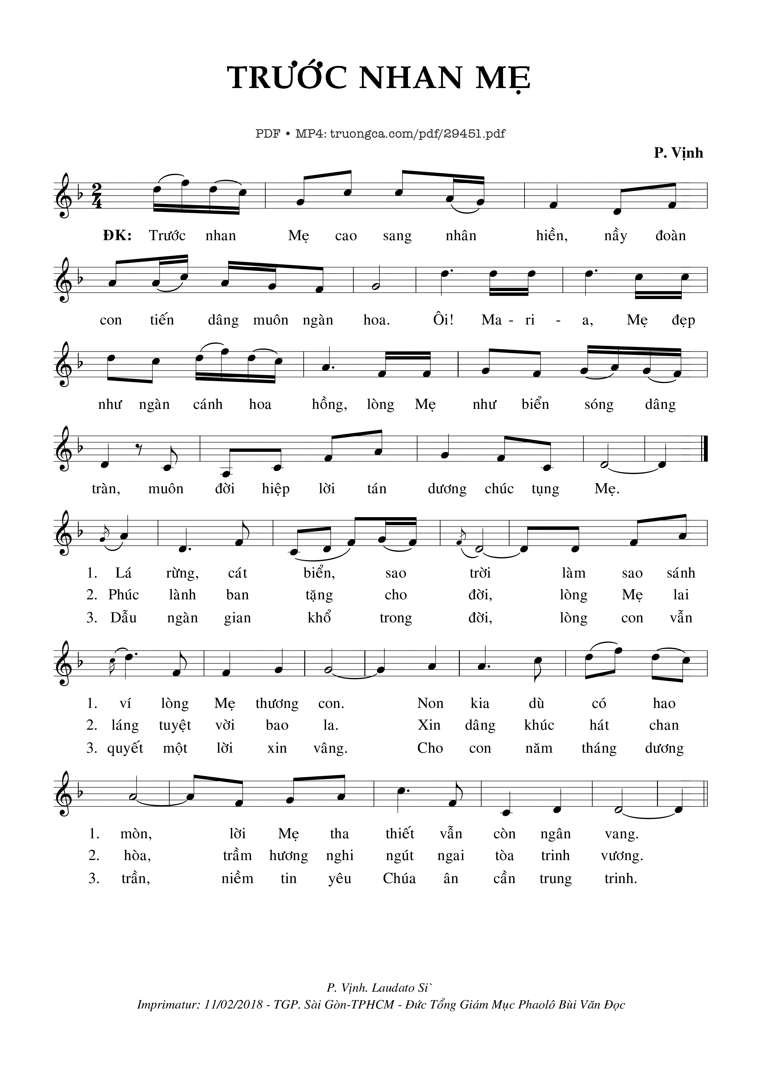 Sheet PDF of Trước Nhan Mẹ