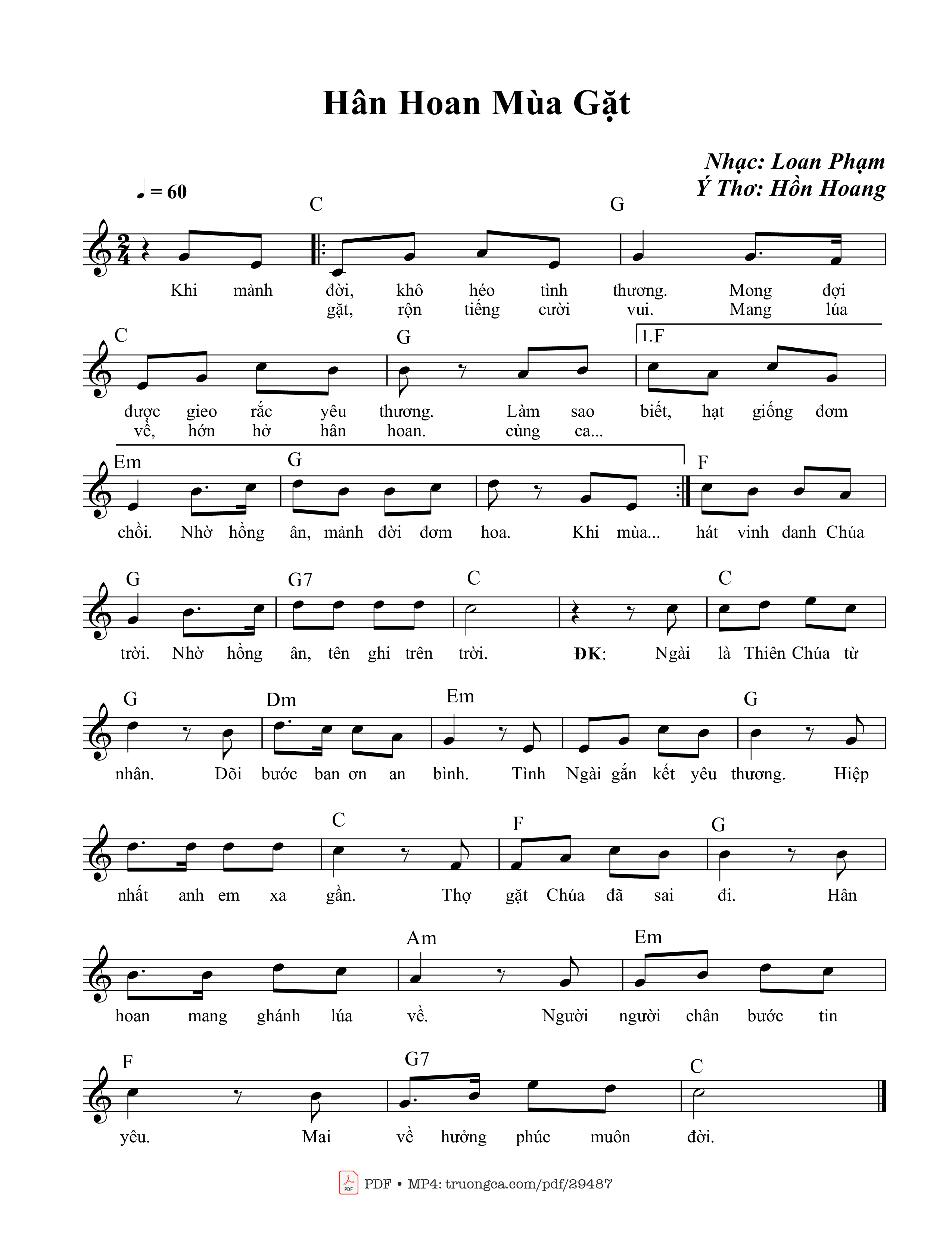 Sheet PDF of Hân Hoan Mùa Gặt