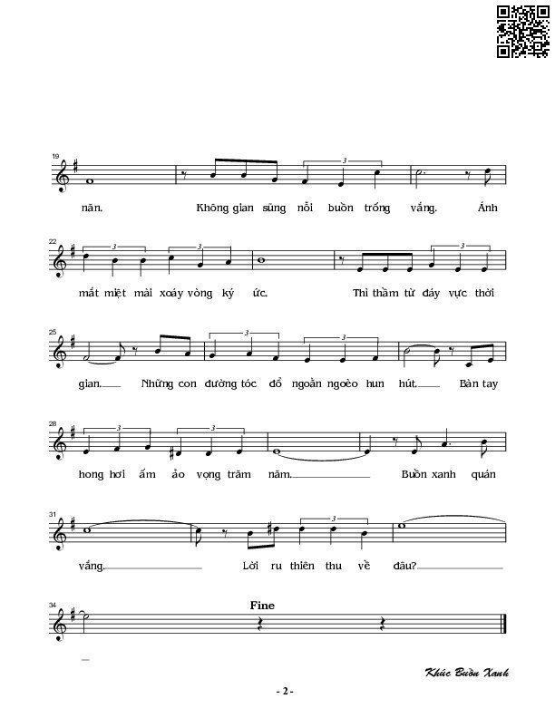 Page 2 of Sheet music PDF Khúc buồn xanh - Nguyễn Đình Phùng