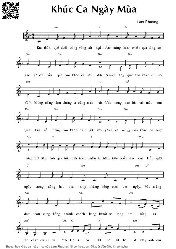 Page 1 of Sheet music PDF Khúc ca ngày mùa - Lam Phương