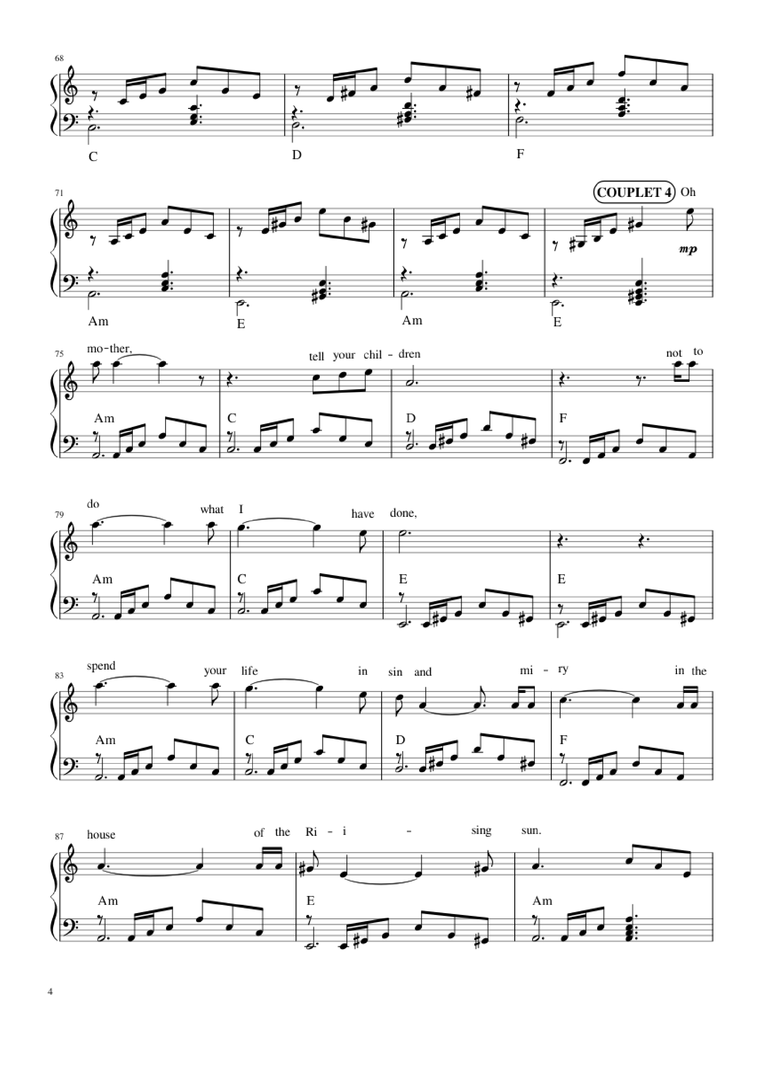 Page 4 of Sheet music PDF Piano The house of the rising sun (The Animals) Piano - Bernard Delahaye