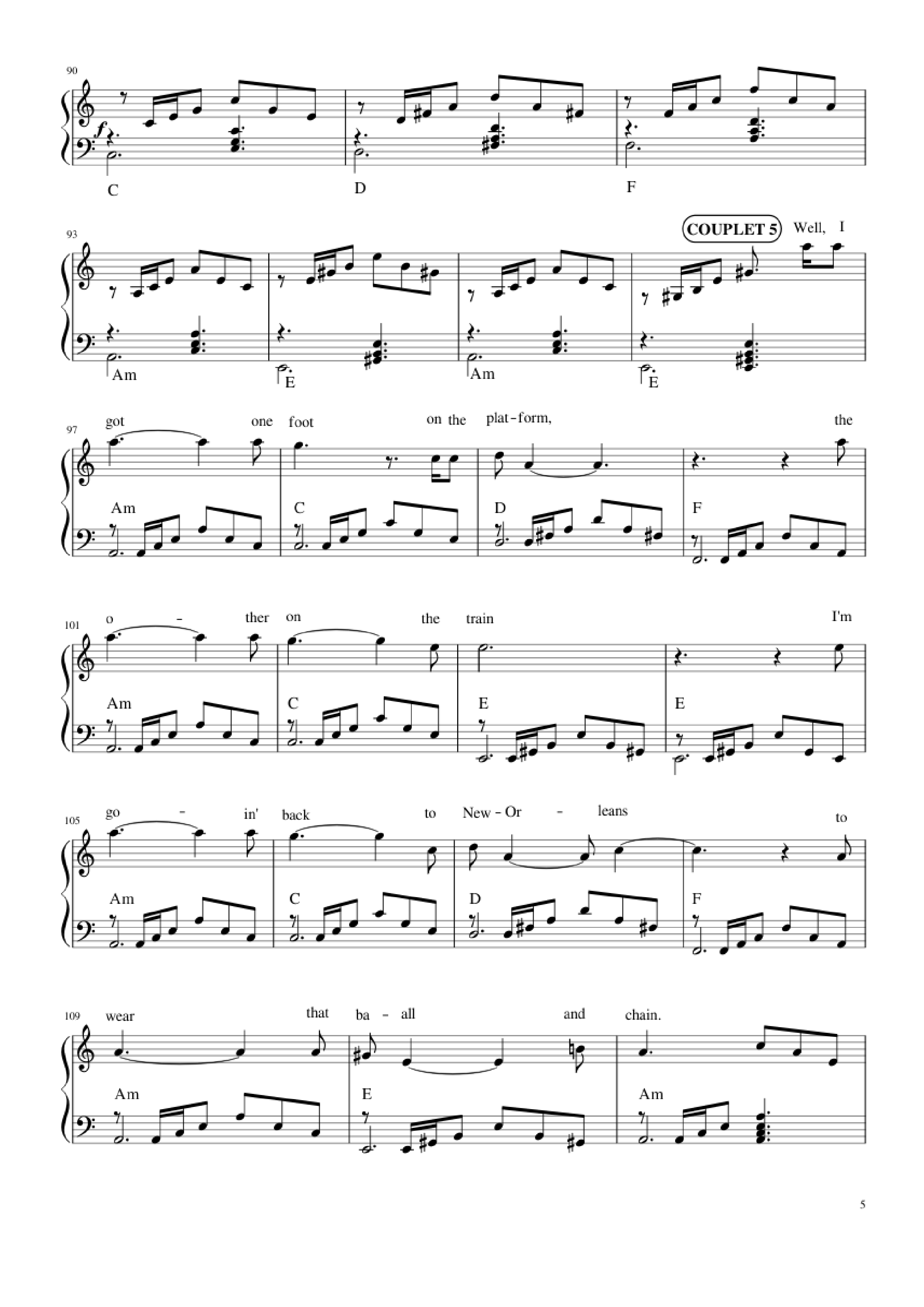 Page 5 of Sheet music PDF Piano The house of the rising sun (The Animals) Piano - Bernard Delahaye