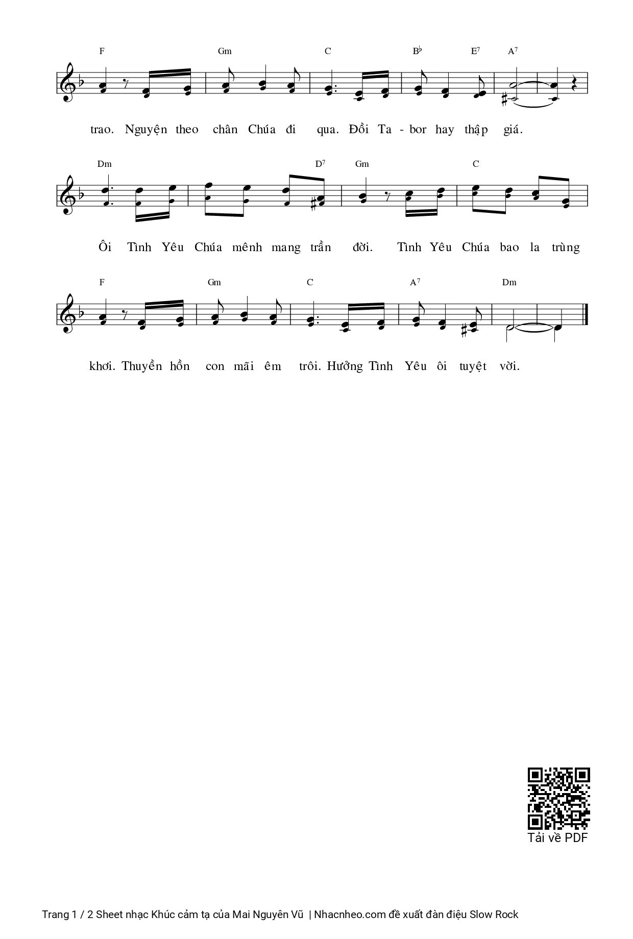 Page 2 of Sheet music PDF Khúc cảm tạ - Mai Nguyên Vũ