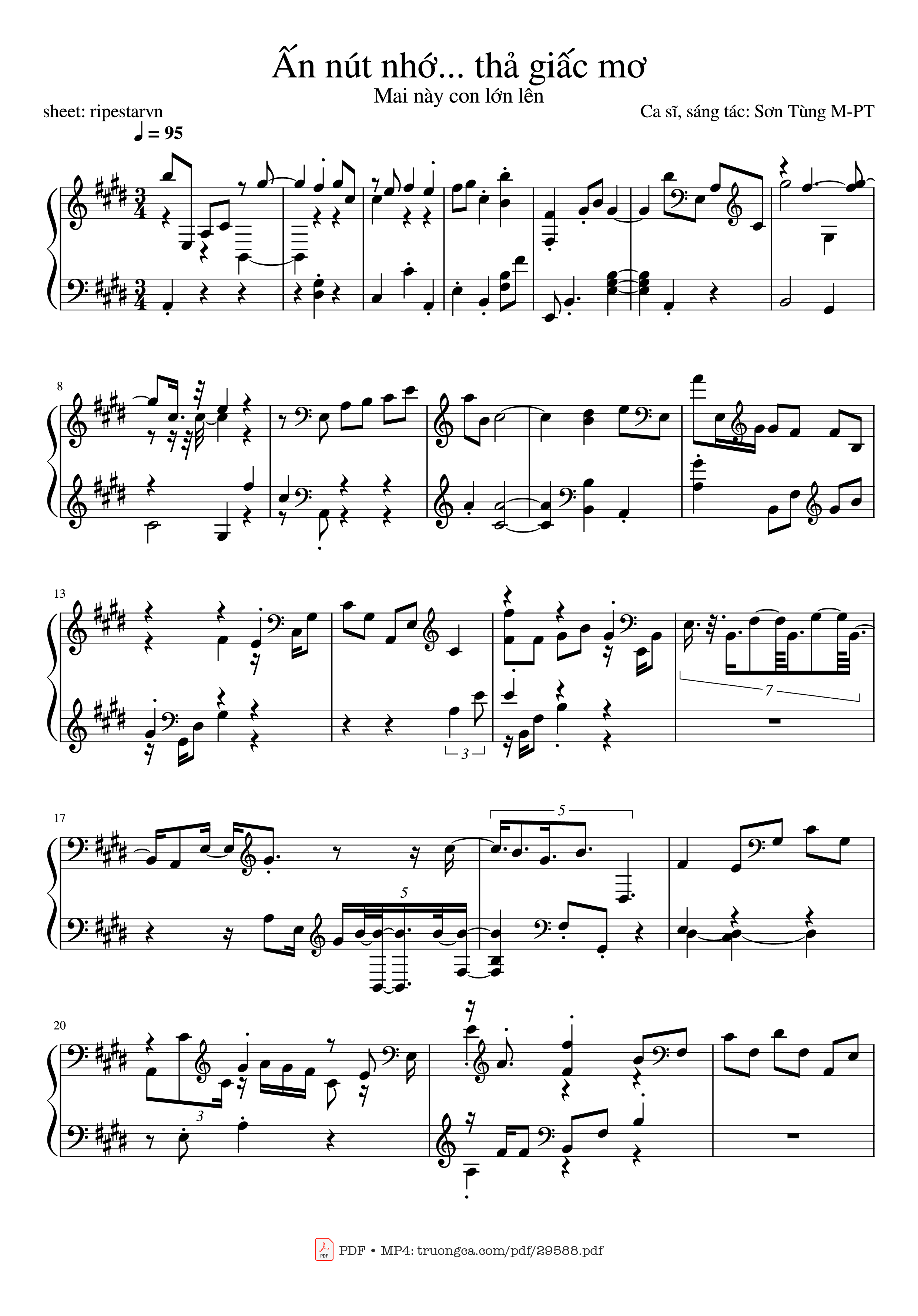 Sheet PDF of Ấn nút nhớ... thả giấc mơ Piano