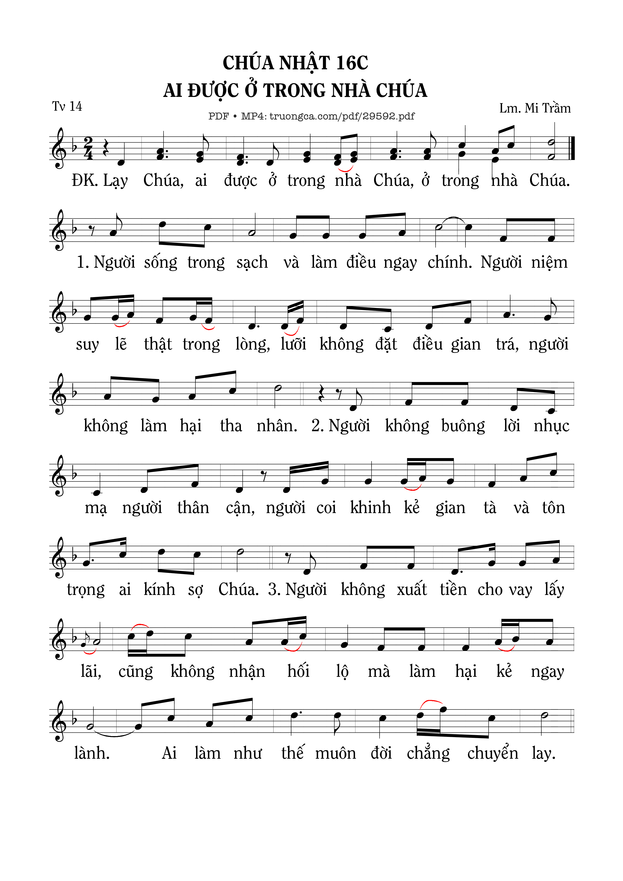 Sheet PDF of Thánh Vịnh 14, Ai Được Ở Trong Nhà Chúa