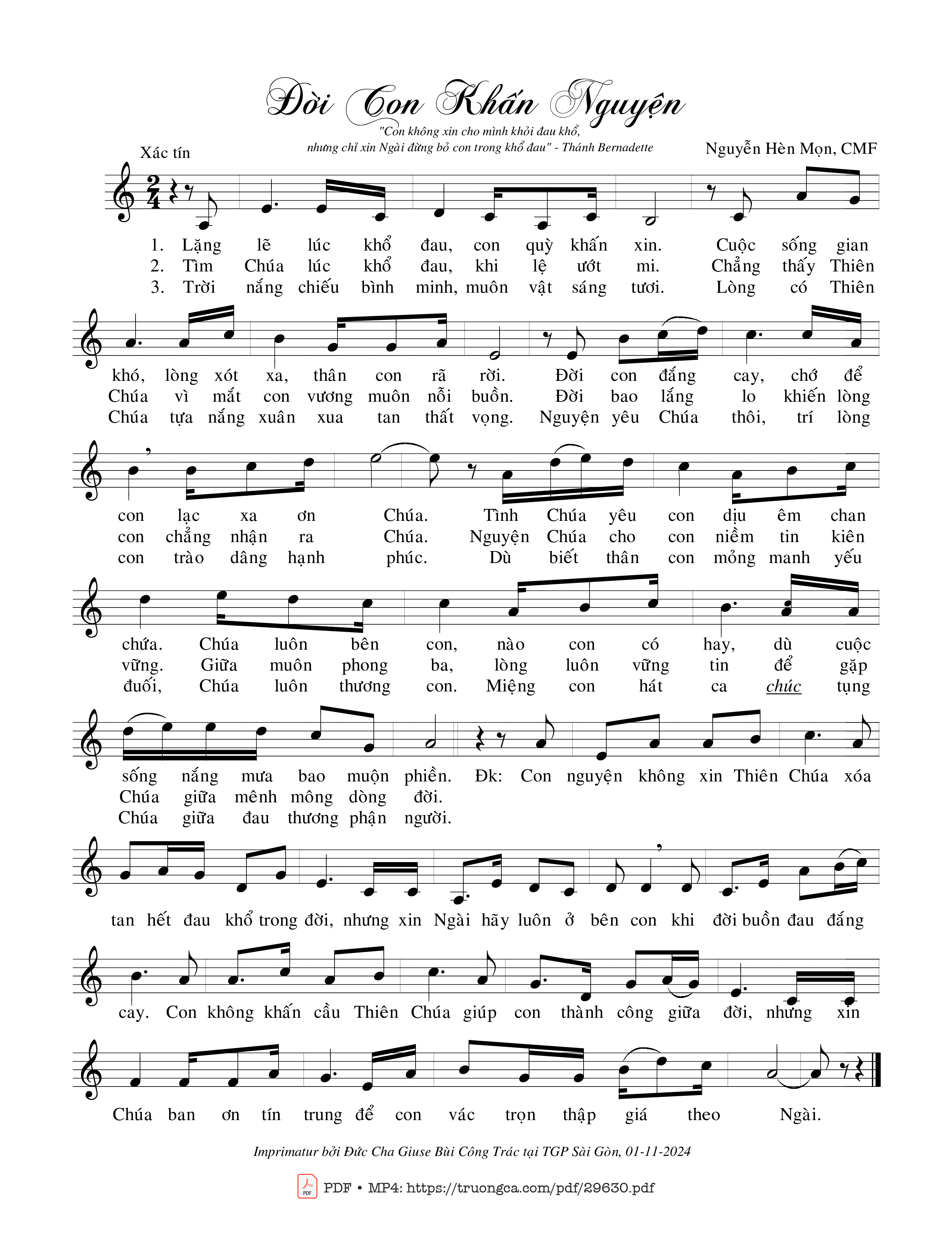 Sheet PDF of Đời Con Khấn Nguyện