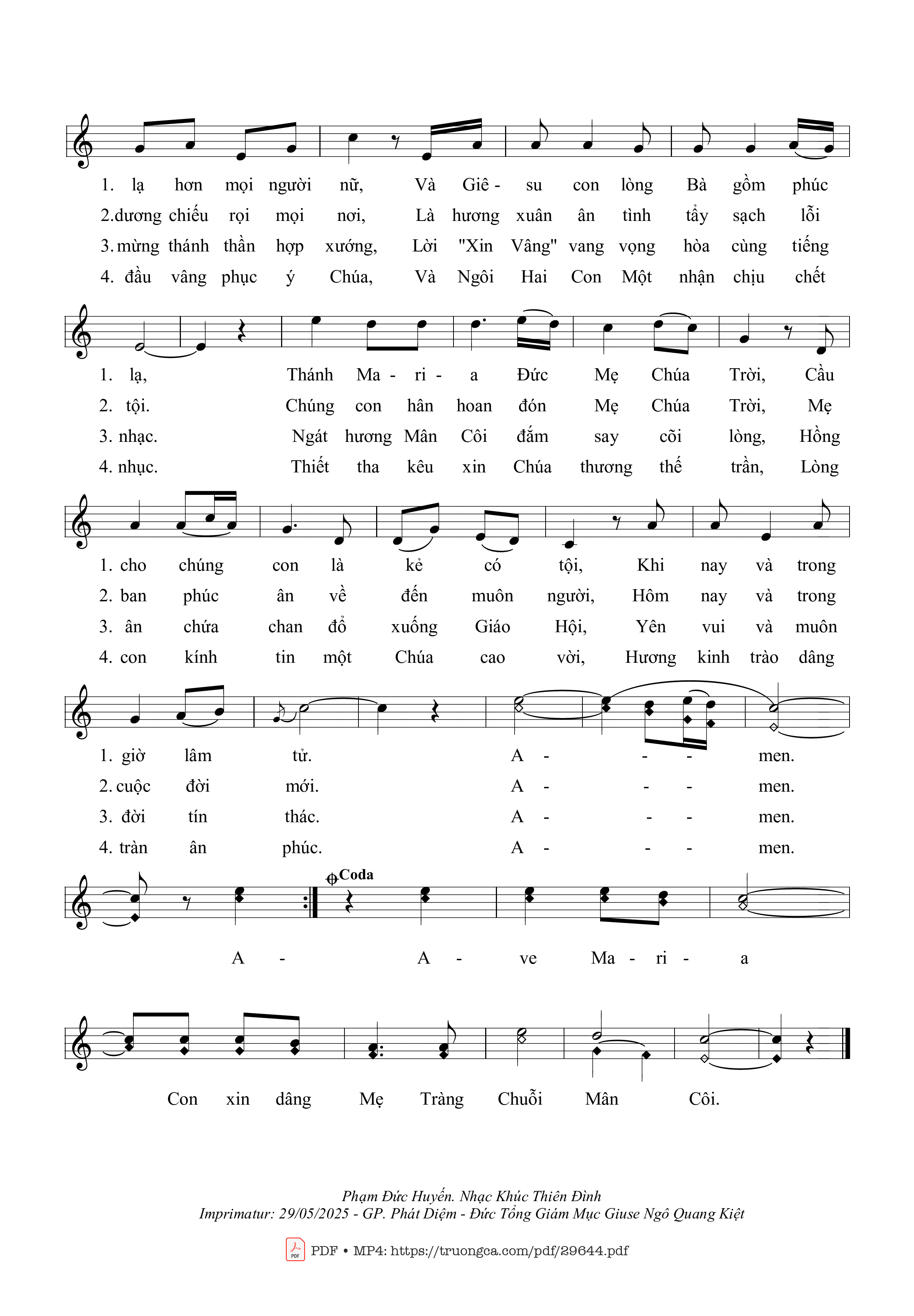 Page 2 of Sheet music PDF Kính Mừng Maria - Phạm Đức Huyến