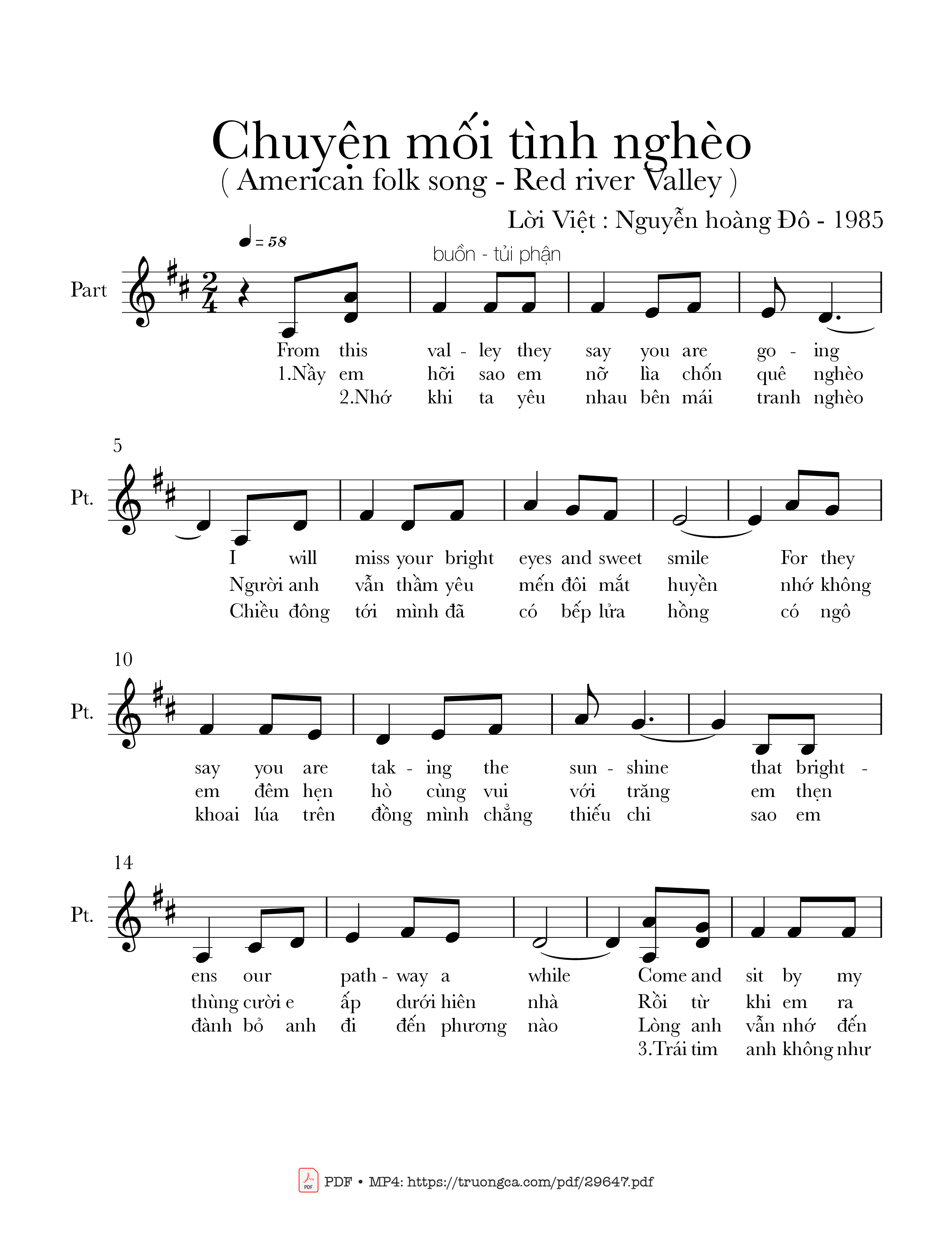 Page 1 of Sheet music PDF Chuyện mối tình nghèo (Red river valley ) - American Folk song
