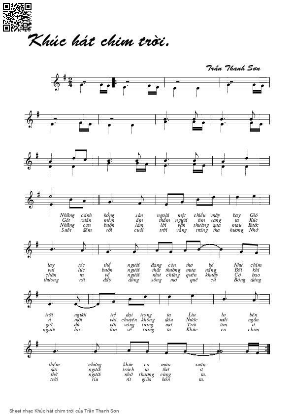 Page 1 of Sheet music PDF Khúc hát chim trời - Trần Thanh Sơn