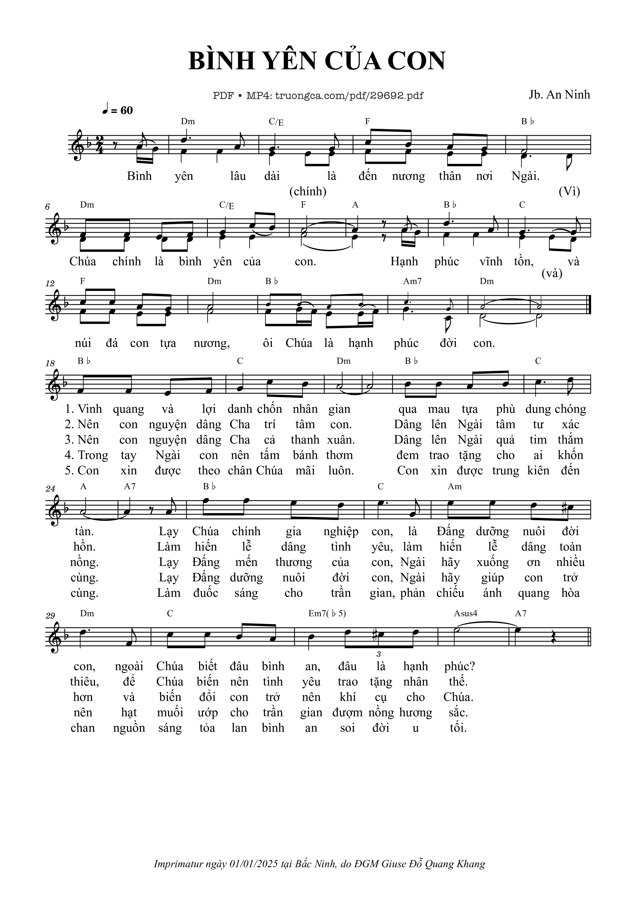 Sheet PDF of Bình yên của con