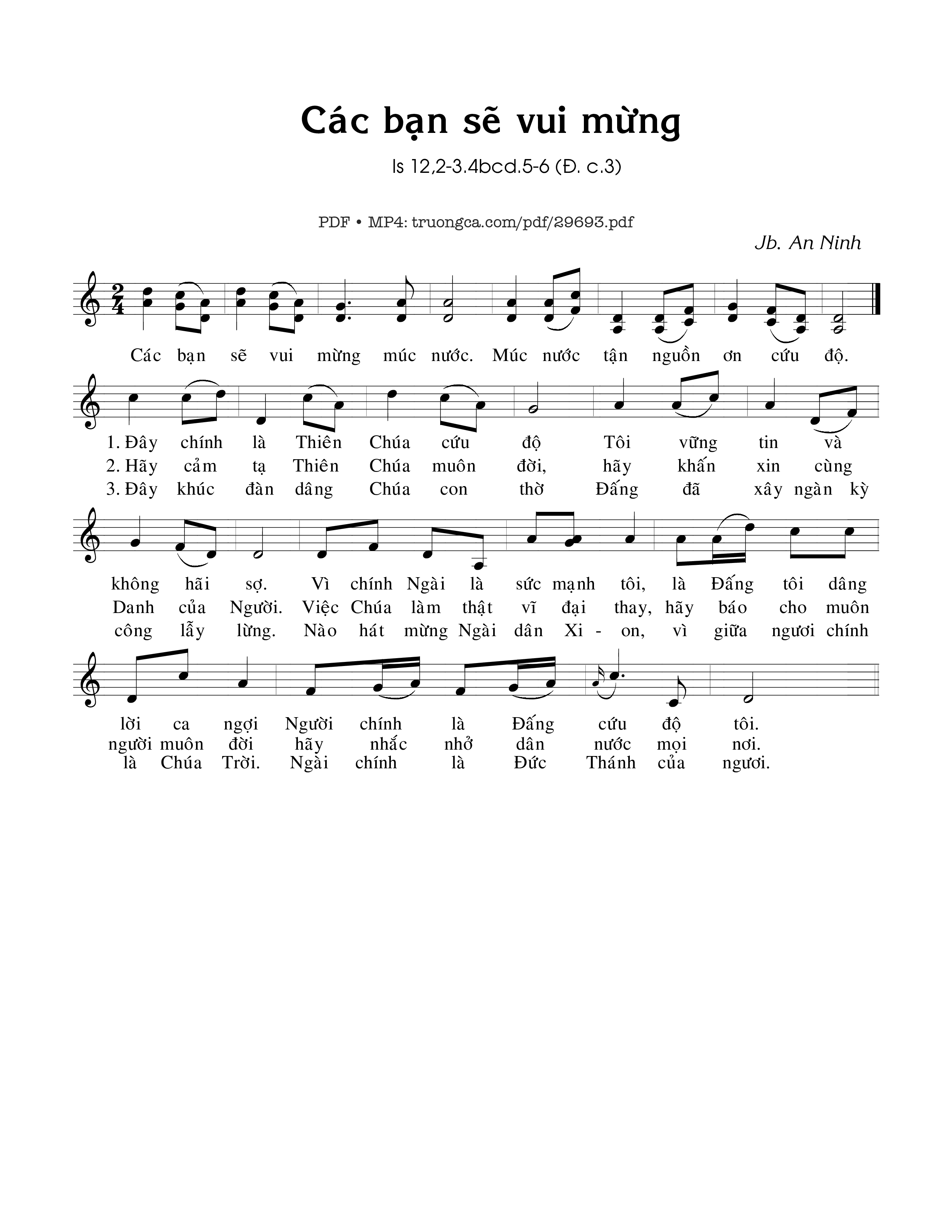 Sheet PDF of Các bạn sẽ vui mừng (Is. 12)