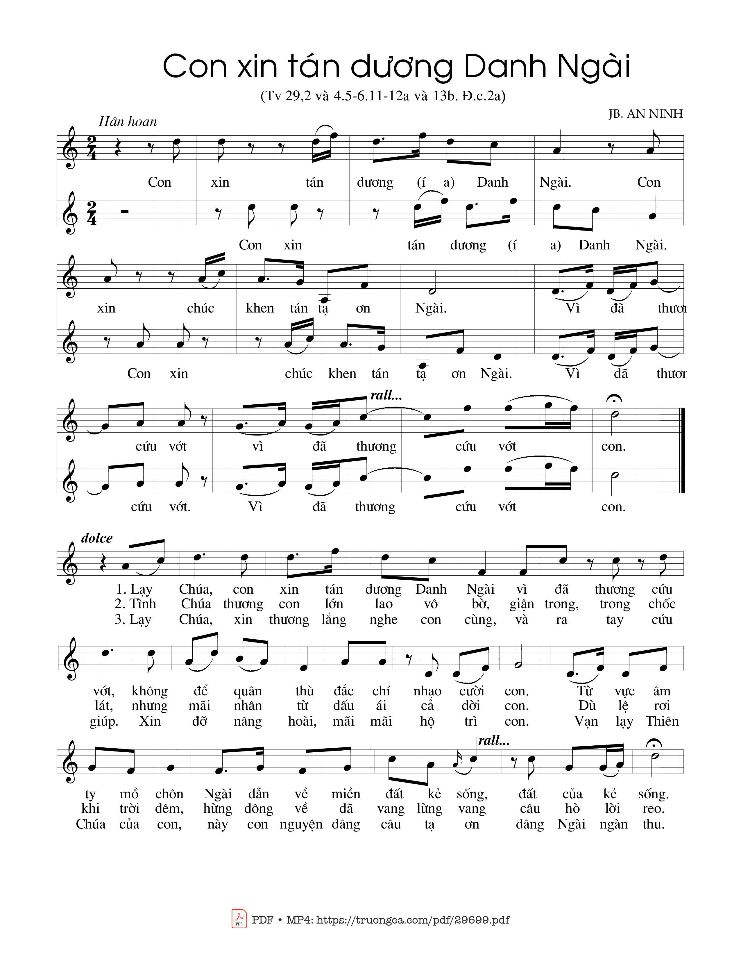 Sheet PDF of Con xin tán dương Danh Ngài (Tv. 29)