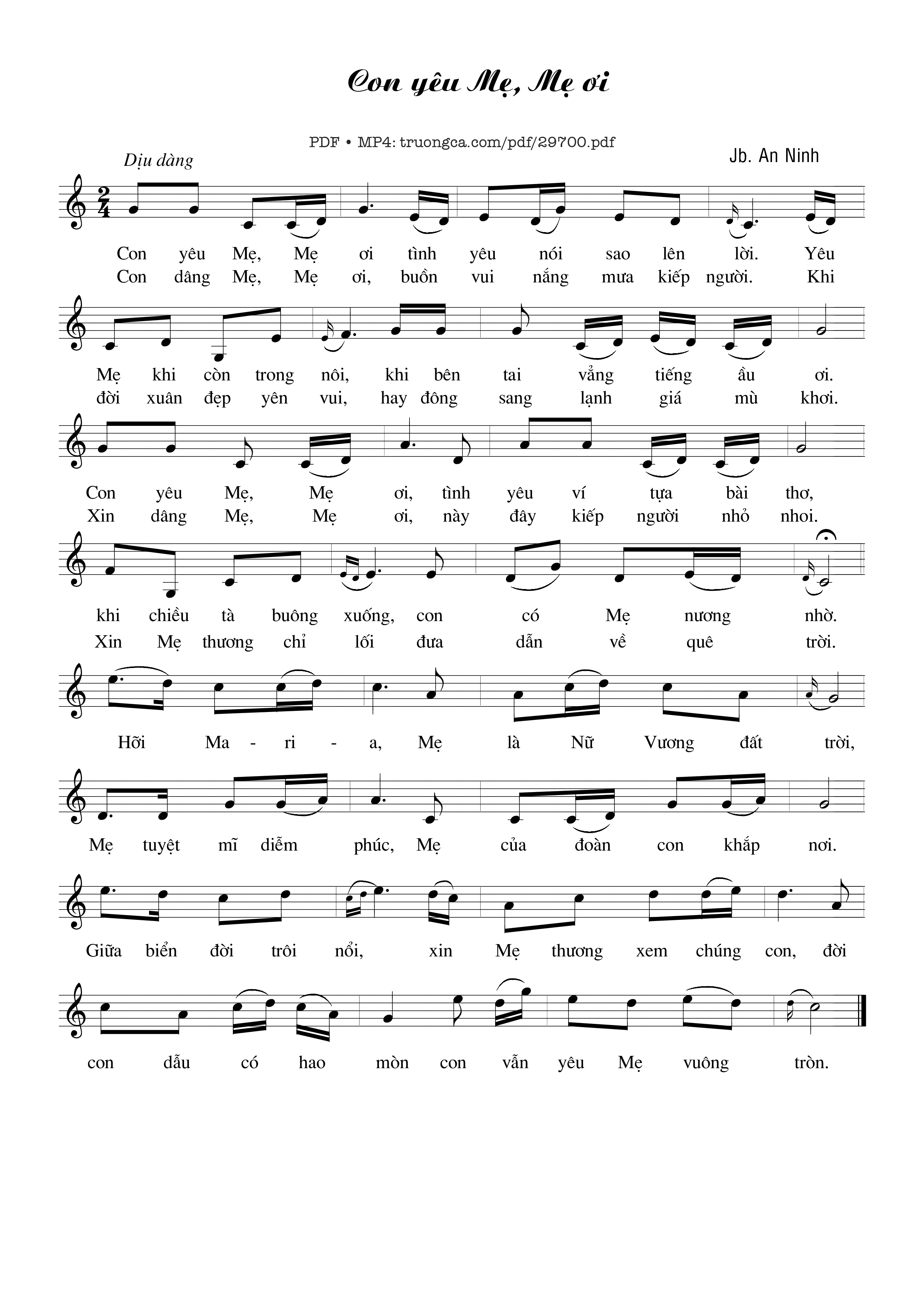 Page 1 of Sheet music PDF Con yêu Mẹ Mẹ ơi - Jb. An Ninh