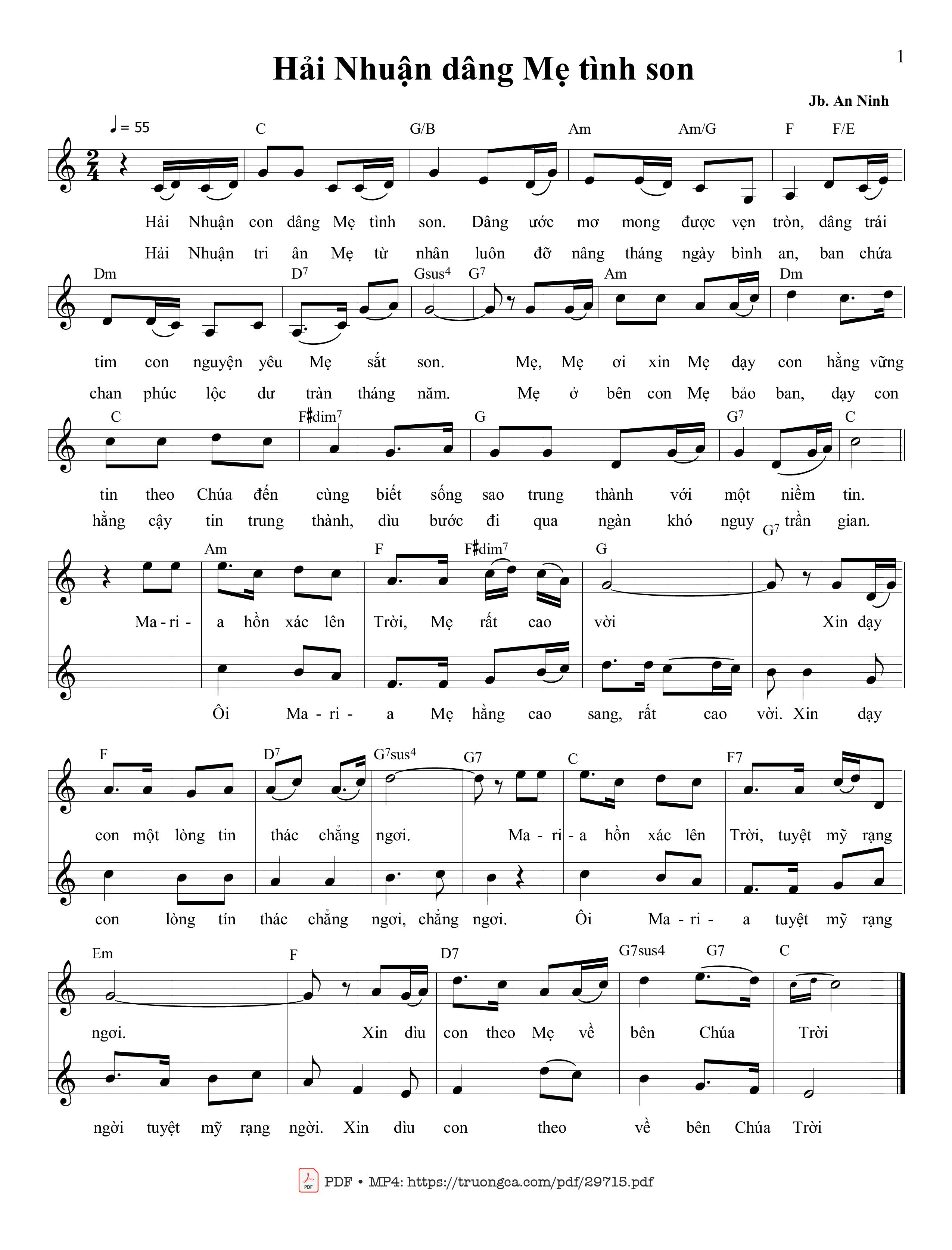 Sheet PDF of Hải Nhuận dâng Mẹ tình con
