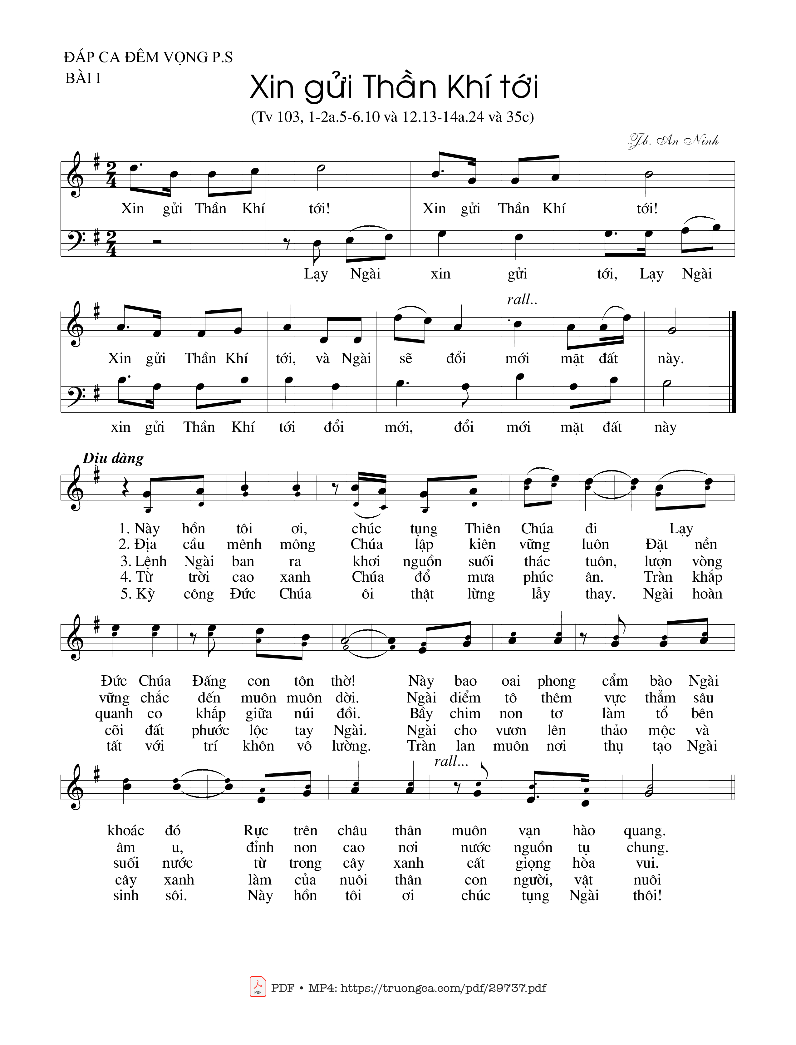 Page 1 of Sheet music PDF Xin gửi Thần Khí tới (Tv. 103) - Jb. An Ninh