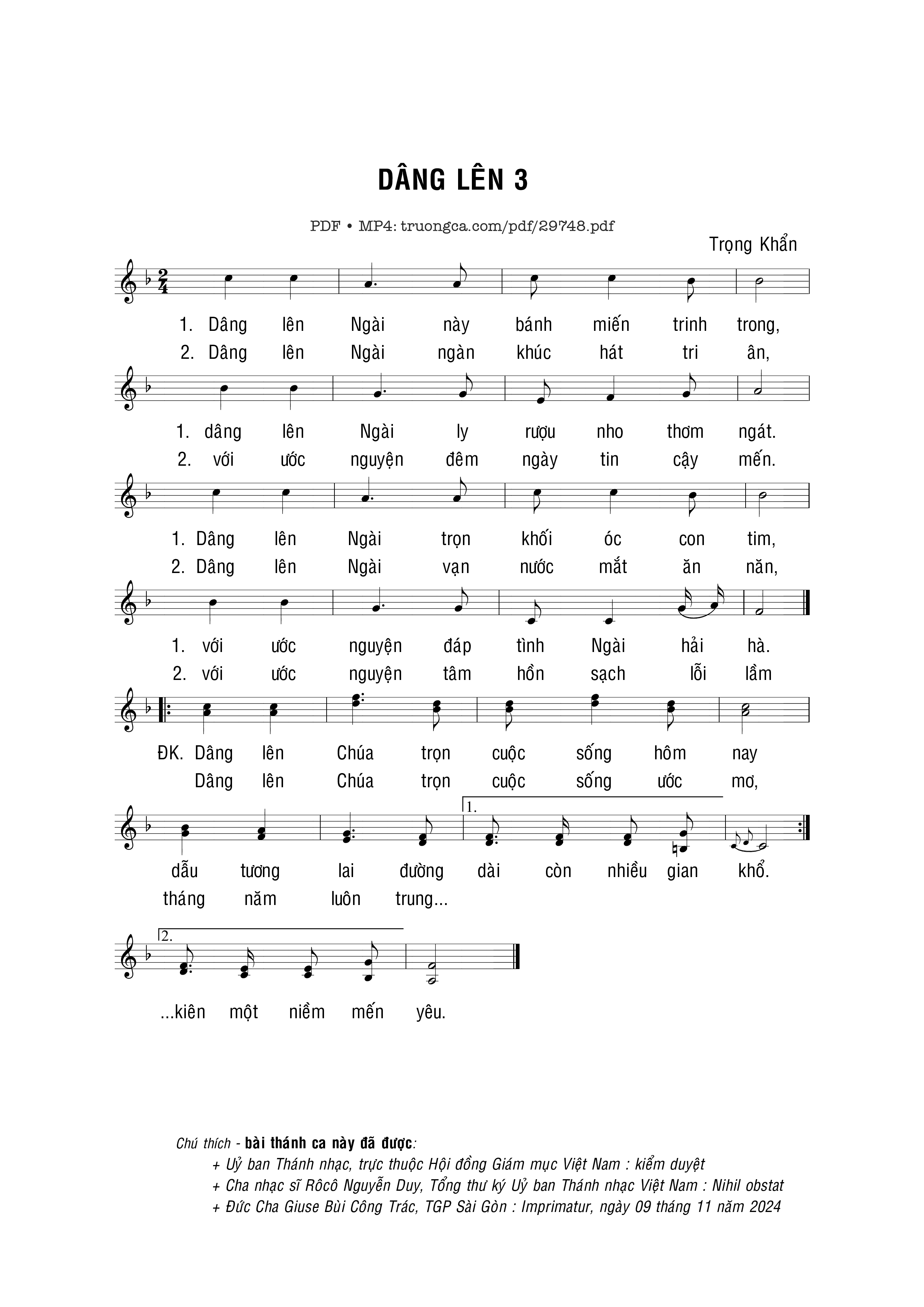 Sheet PDF of Dâng lên III - Trọng Khẩn