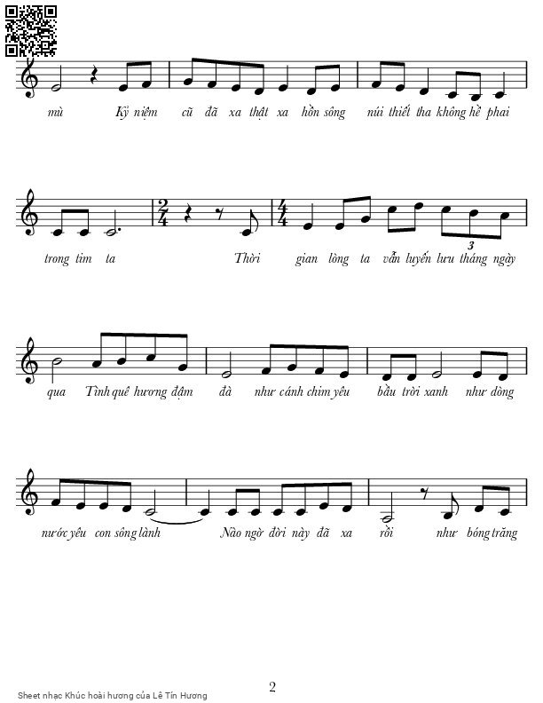 Page 2 of Sheet music PDF Khúc hoài hương - Lê Tín Hương