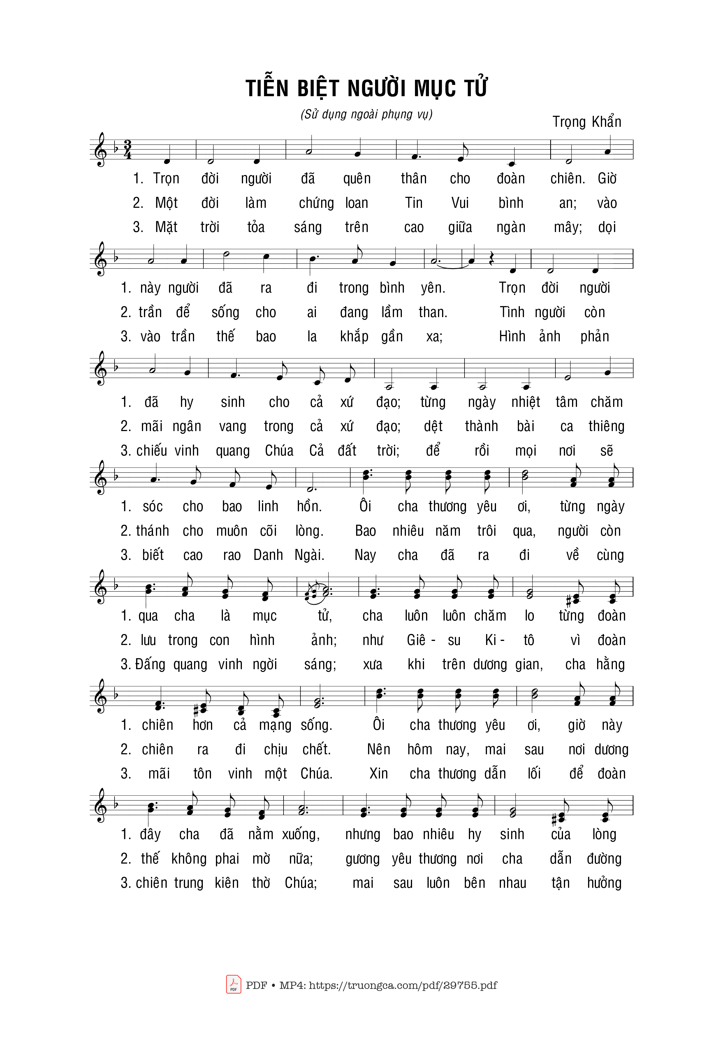 Sheet PDF of Tiễn biệt người mục tử