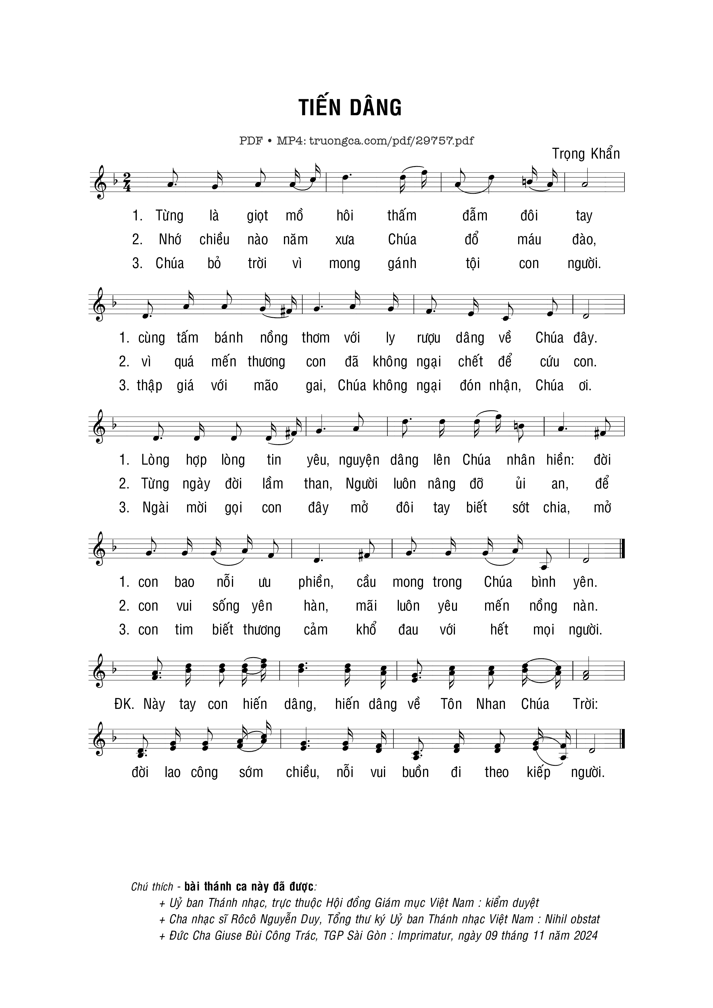 Page 1 of Sheet music PDF Tiến dâng - Trọng Khẩn