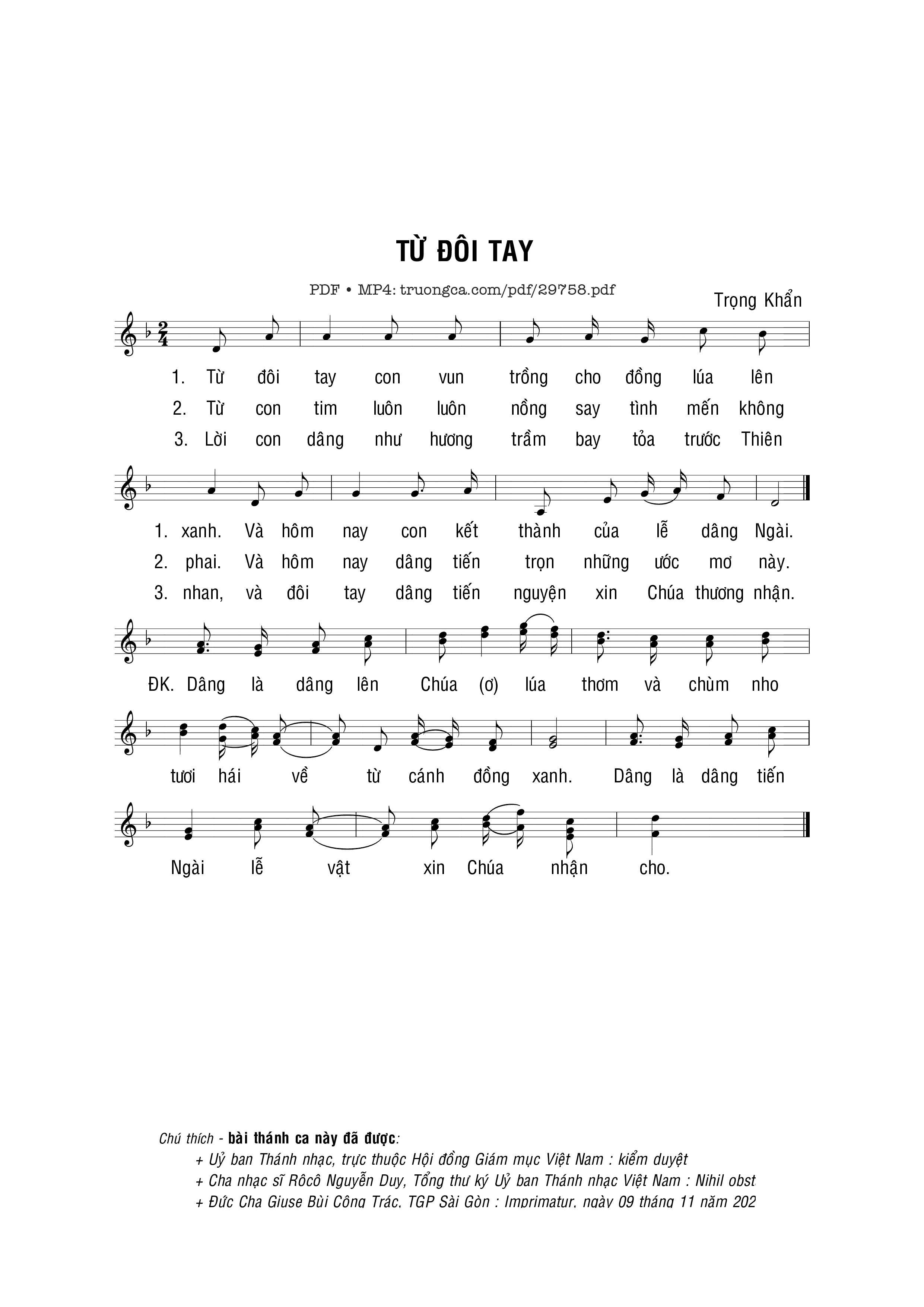 Page 1 of Sheet music PDF Từ đôi tay - Trọng Khẩn