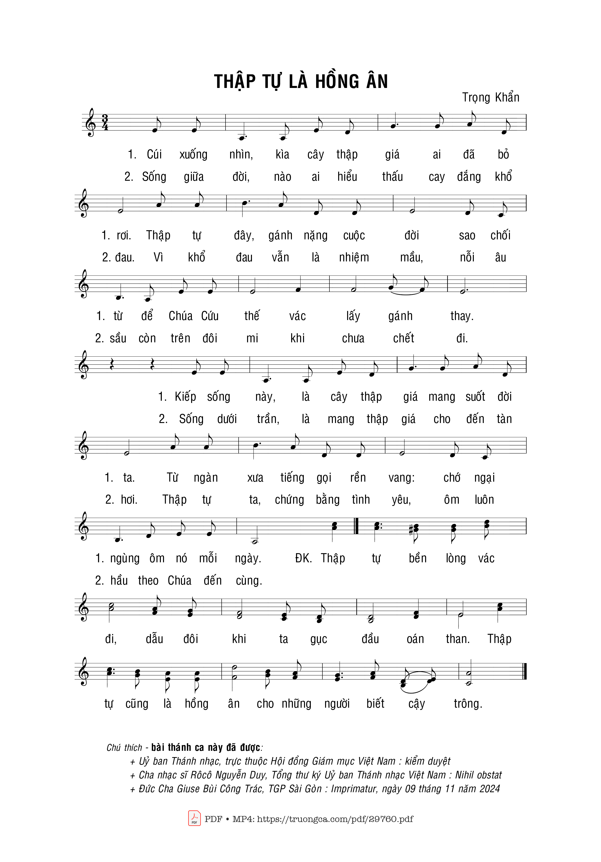 Page 1 of Sheet music PDF Thập tự là hồng ân - Trọng Khẩn