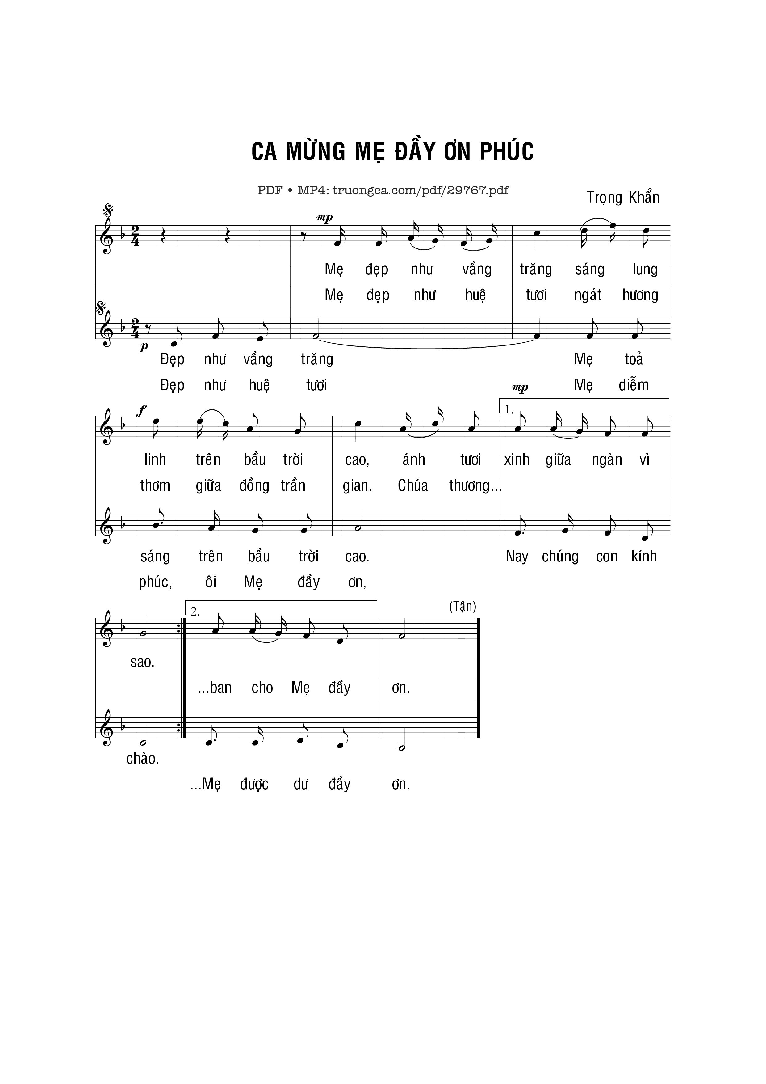 Sheet PDF of Ca mừng Mẹ đầy ơn phúc