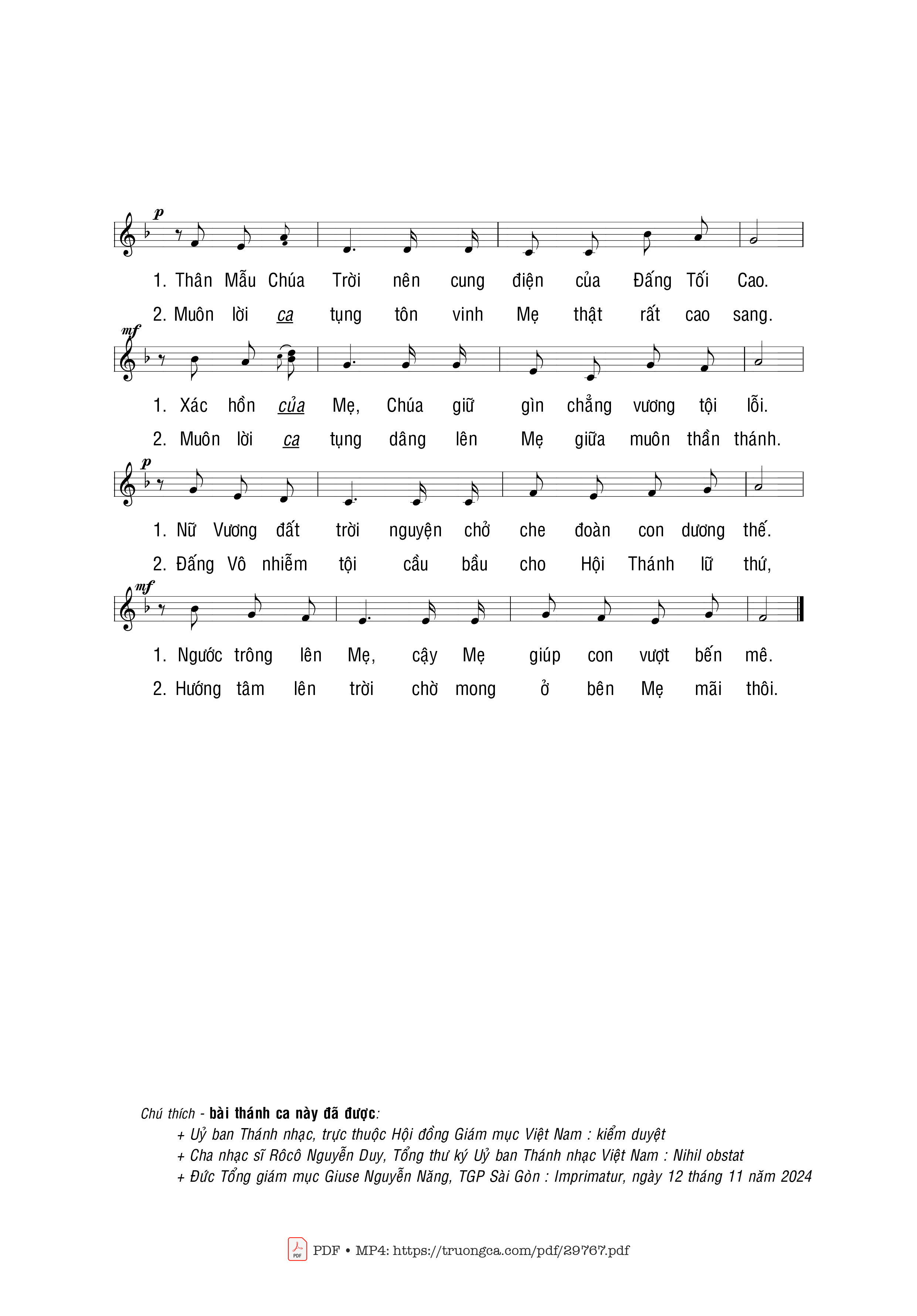Page 2 of Sheet music PDF Ca mừng Mẹ đầy ơn phúc - Trọng Khẩn