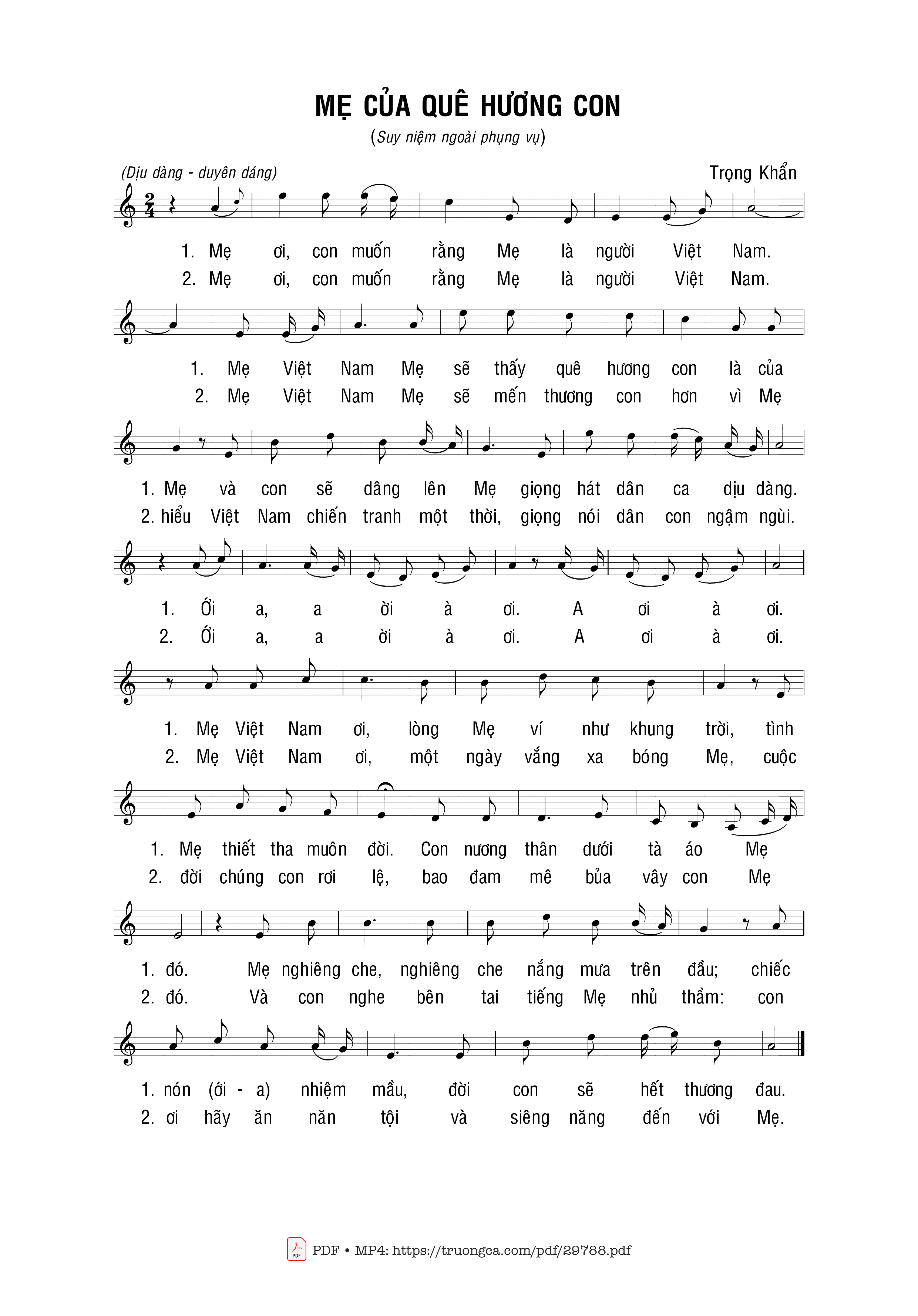 Sheet PDF of Mẹ của quê hương con