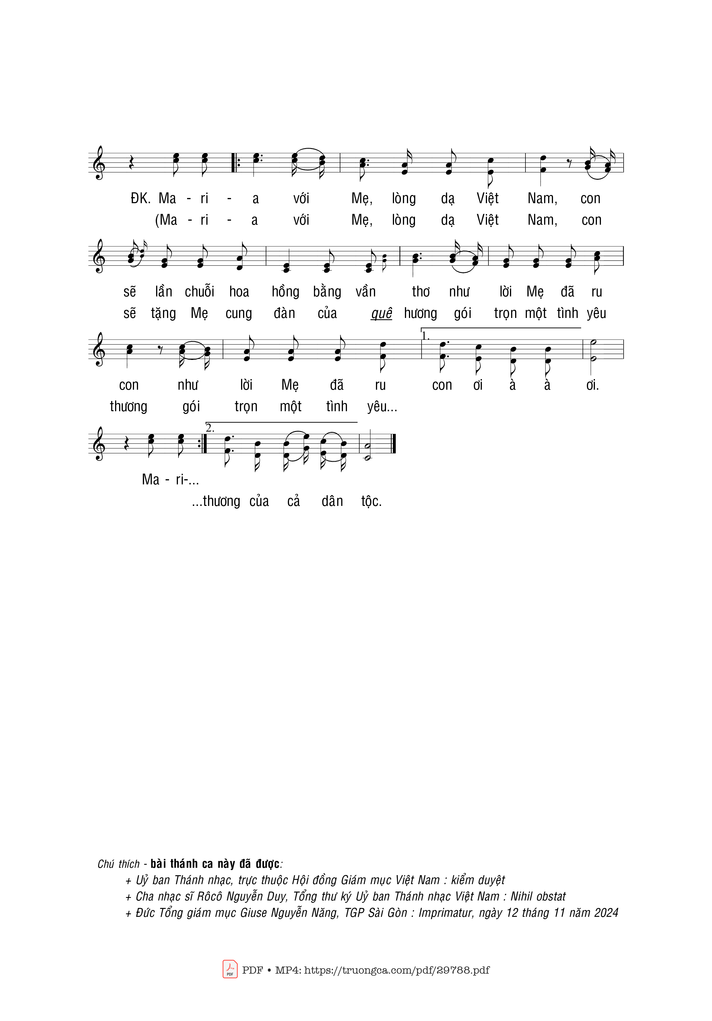 Page 2 of Sheet music PDF Mẹ của quê hương con - Trọng Khẩn